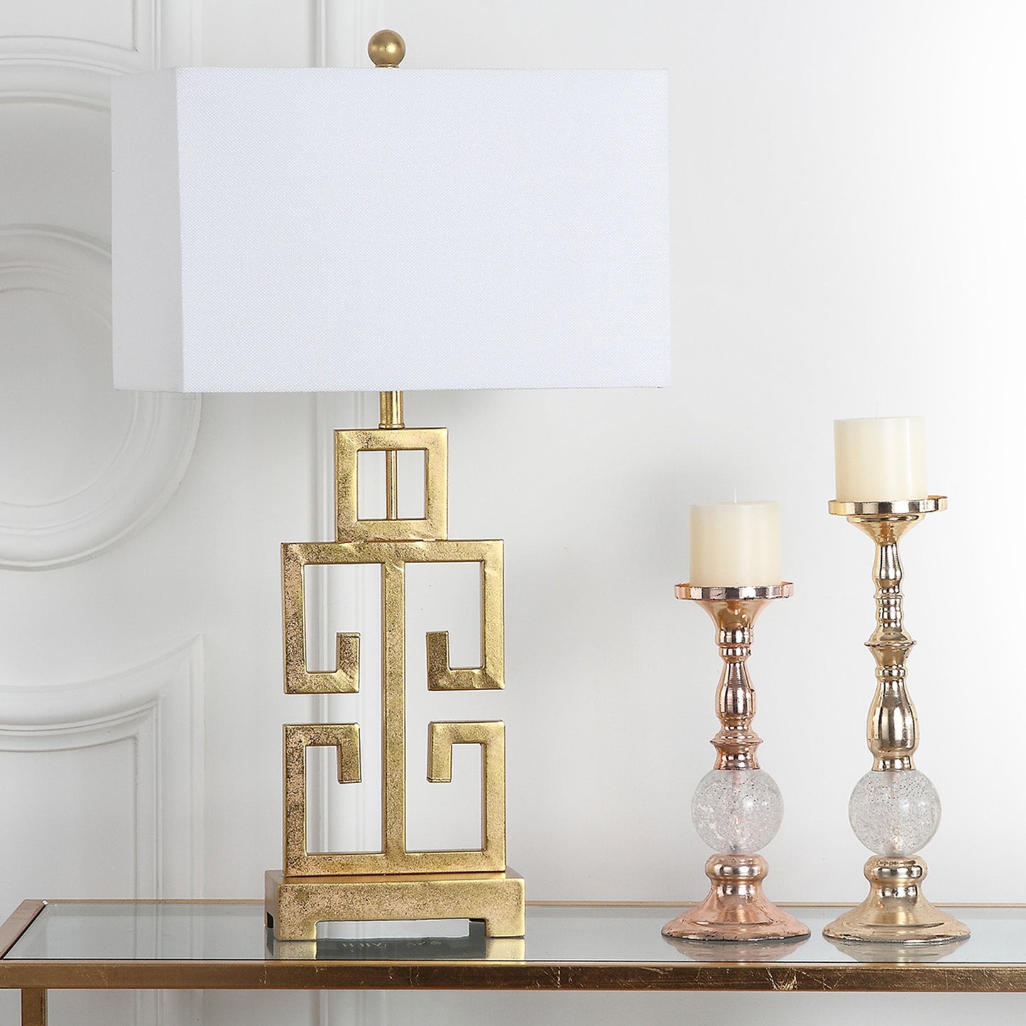 SAFAVIEH Lighting Chantelle Lampe de table antique dorée grecque de 74 cm (lot de 2) - 16W x 9D x 74H