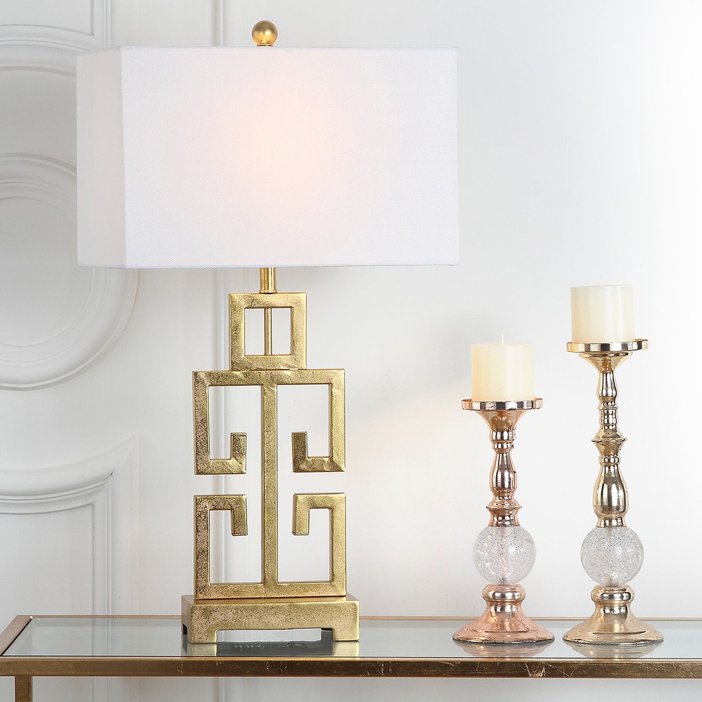 SAFAVIEH Lighting Chantelle Lampe de table antique dorée grecque de 74 cm (lot de 2) - 16W x 9D x 74H