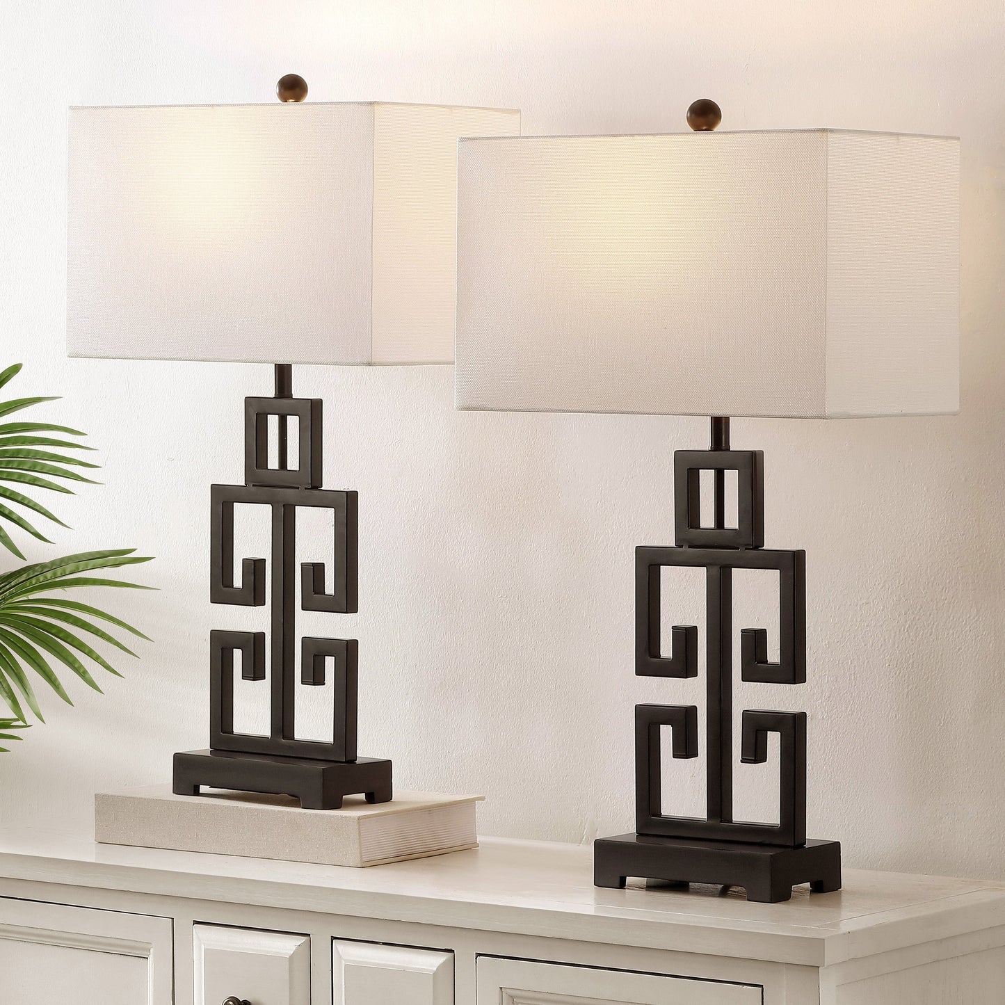 SAFAVIEH Lighting Chantelle Lampe de table antique dorée grecque de 74 cm (lot de 2) - 16W x 9D x 74H