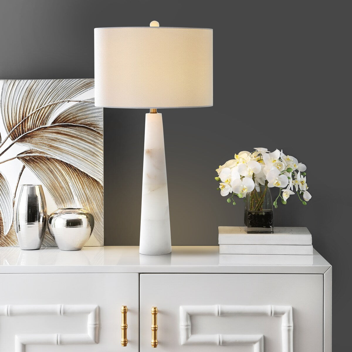 Lampe de table LED en albâtre Giorgiana de 76 cm de SAFAVIEH - 38x38x76 - 38Lx38Px76H