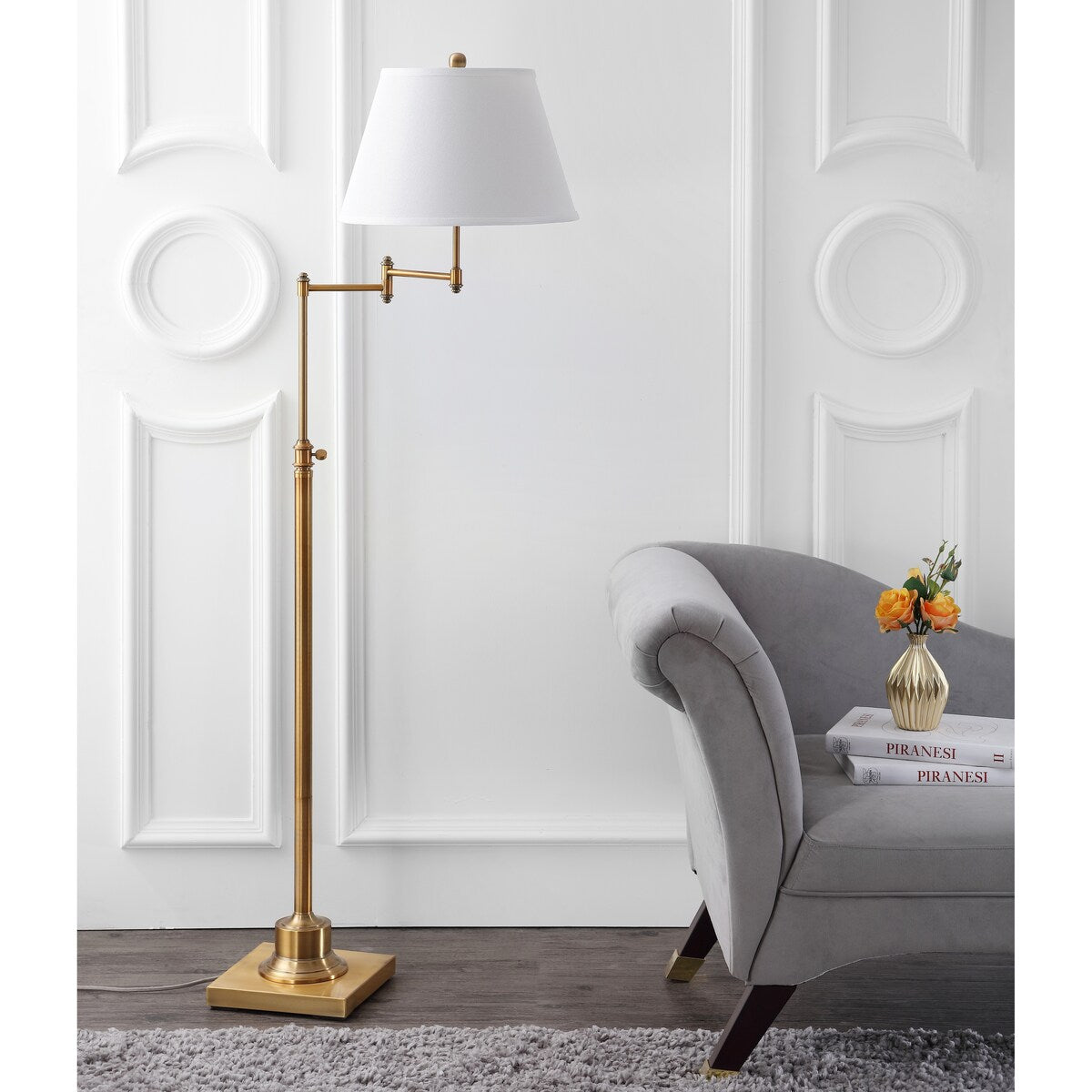 SAFAVIEH Lighting Tracee, lampe de sol pivotante dorée de 60 pouces - 16x16x54,5-68,5 - 16Lx16Px69H