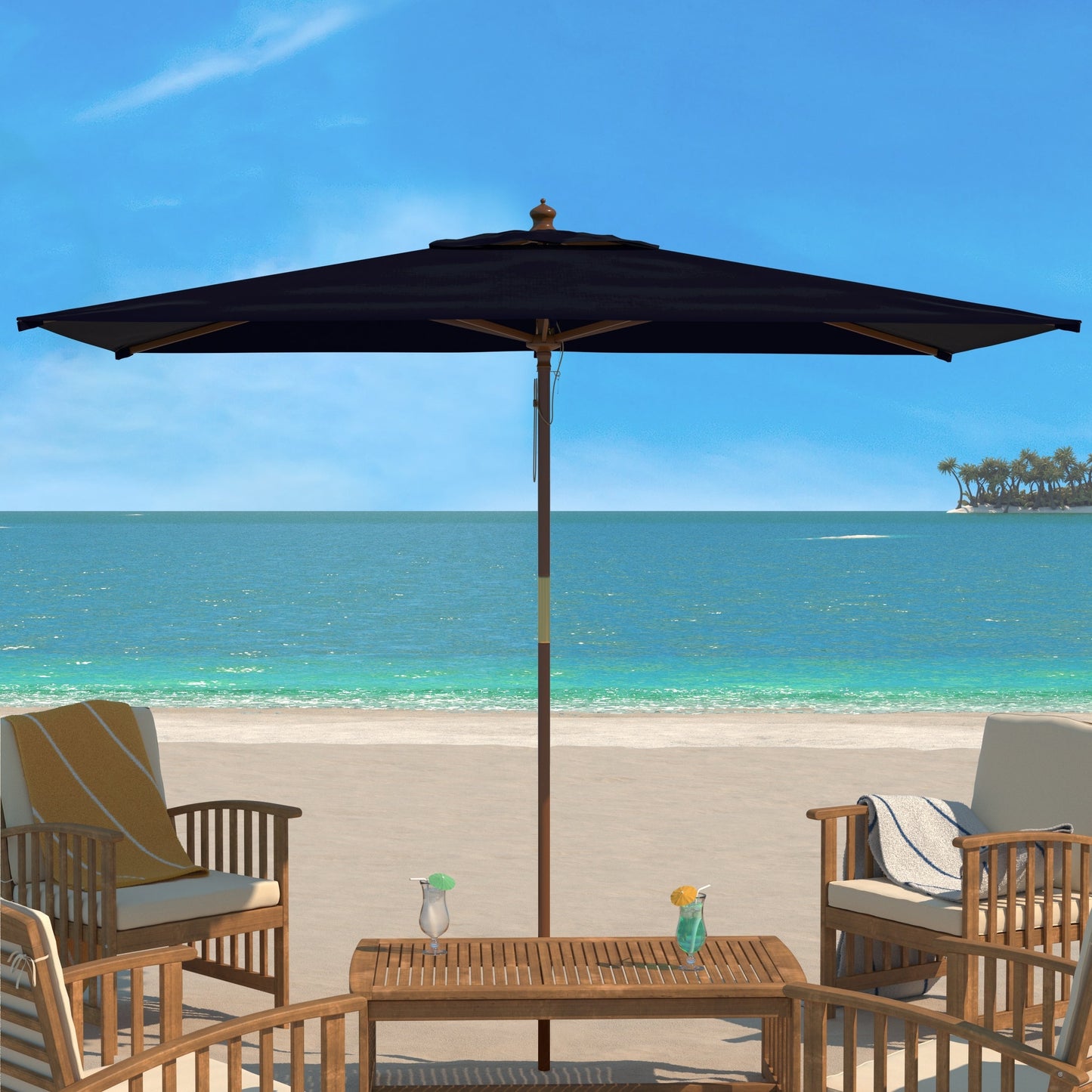 Parasol de jardin à manivelle en bois SAFAVIEH Glauca de 3,35 m (11 pieds)