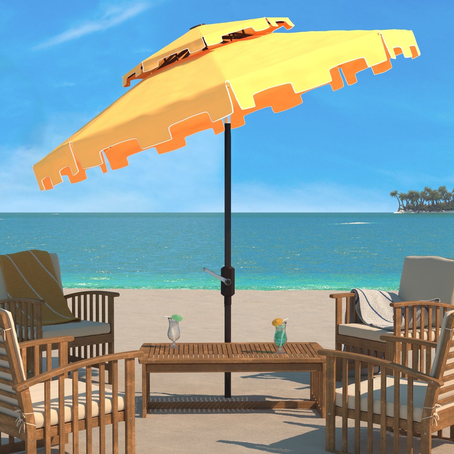 Parasol de jardin SAFAVIEH Livia 9 pieds à double toit, pied non inclus.