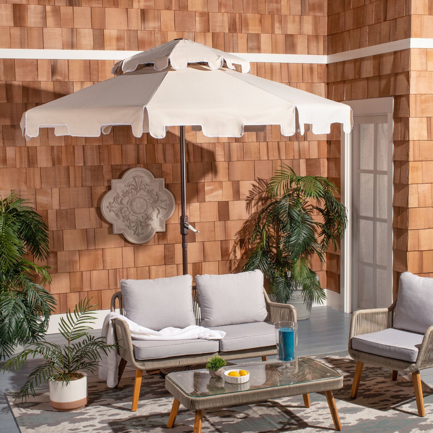 Parasol de jardin SAFAVIEH Livia 9 pieds à double toit, pied non inclus.