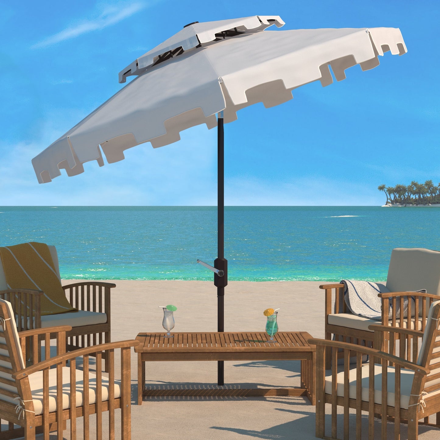 Parasol de jardin SAFAVIEH Livia 9 pieds à double toit, pied non inclus.