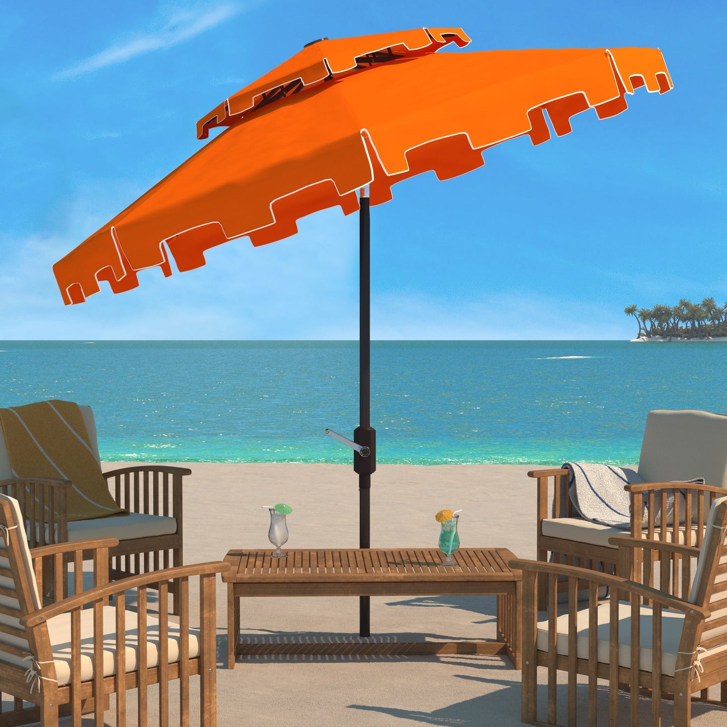 Parasol de jardin SAFAVIEH Livia 9 pieds à double toit, pied non inclus.