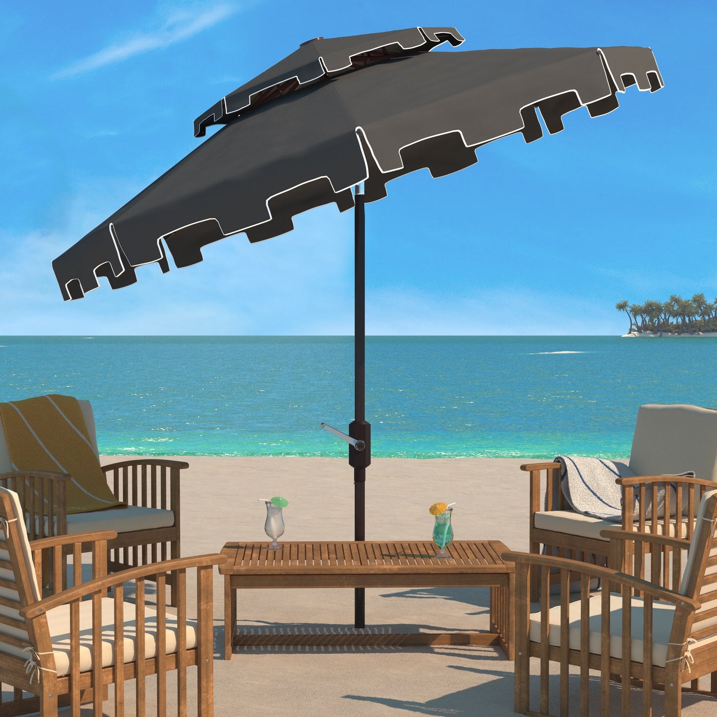 Parasol de jardin SAFAVIEH Livia 9 pieds à double toit, pied non inclus.