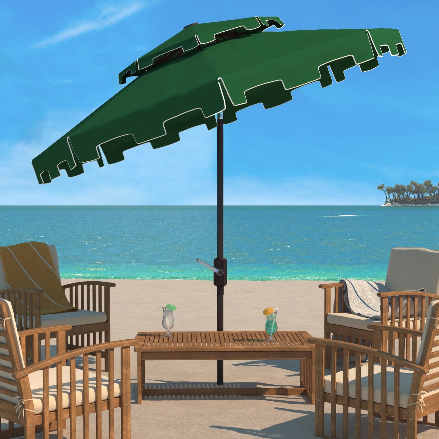Parasol de jardin SAFAVIEH Livia 9 pieds à double toit, pied non inclus.