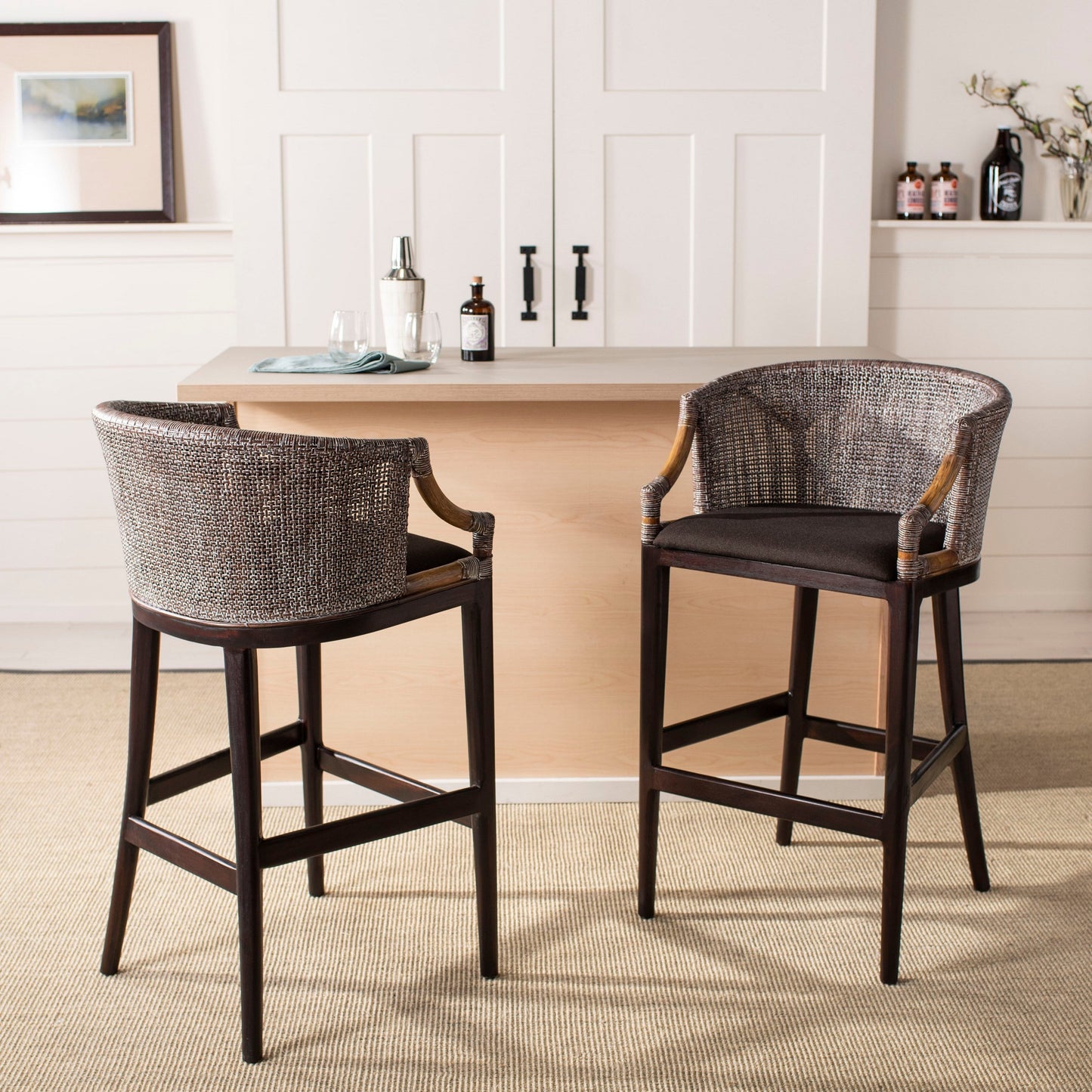 Tabouret de bar en rotin Virona de SAFAVIEH, 76 cm - 56,5 L x 52,1 l x 99,1 H - 56,5Lx52,1Lx99,1H