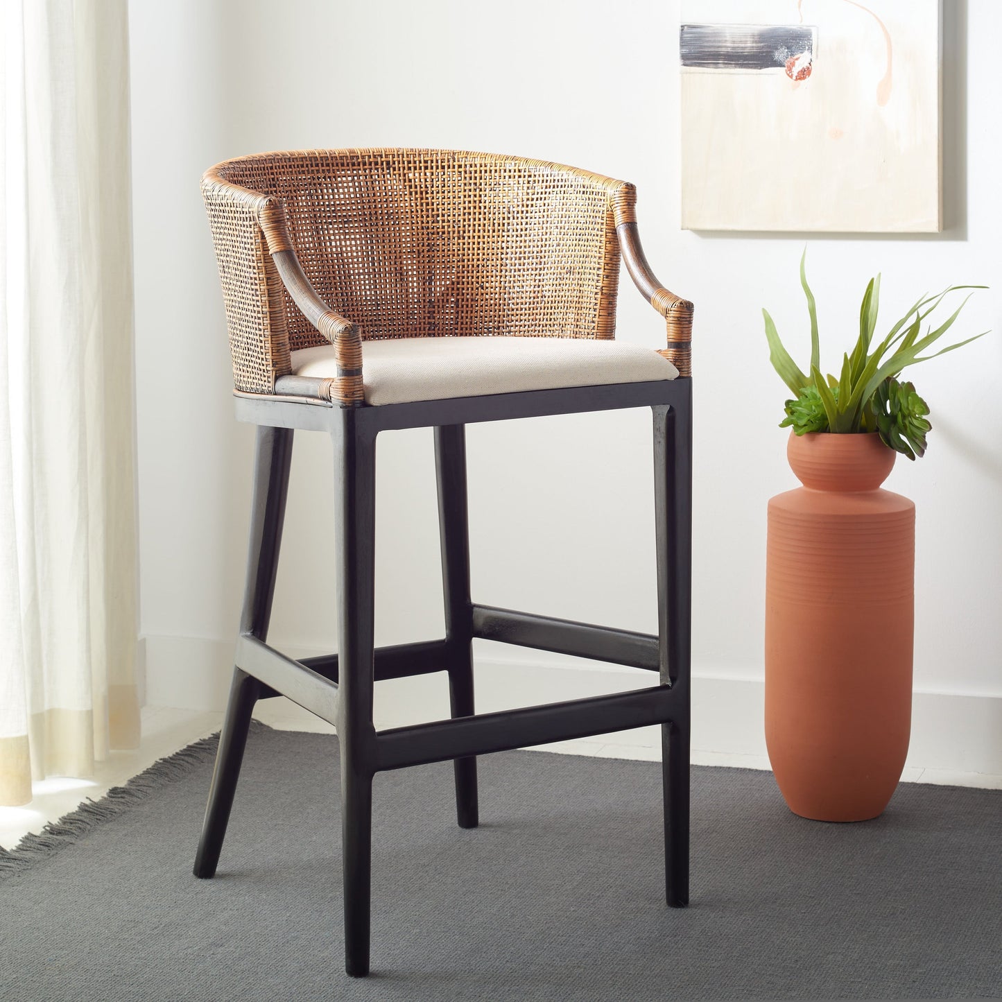 Tabouret de bar en rotin Virona de SAFAVIEH, 76 cm - 56,5 L x 52,1 l x 99,1 H - 56,5Lx52,1Lx99,1H