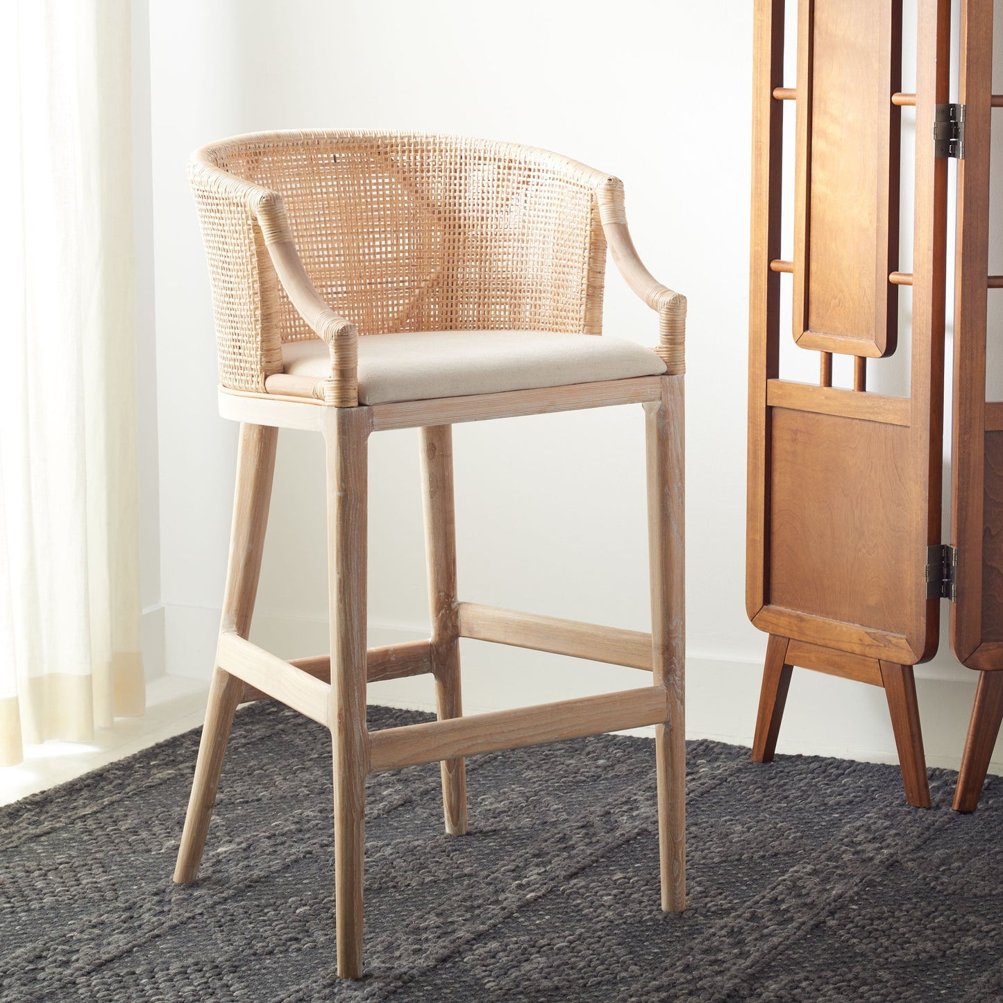 Tabouret de bar en rotin Virona de SAFAVIEH, 76 cm - 56,5 L x 52,1 l x 99,1 H - 56,5Lx52,1Lx99,1H
