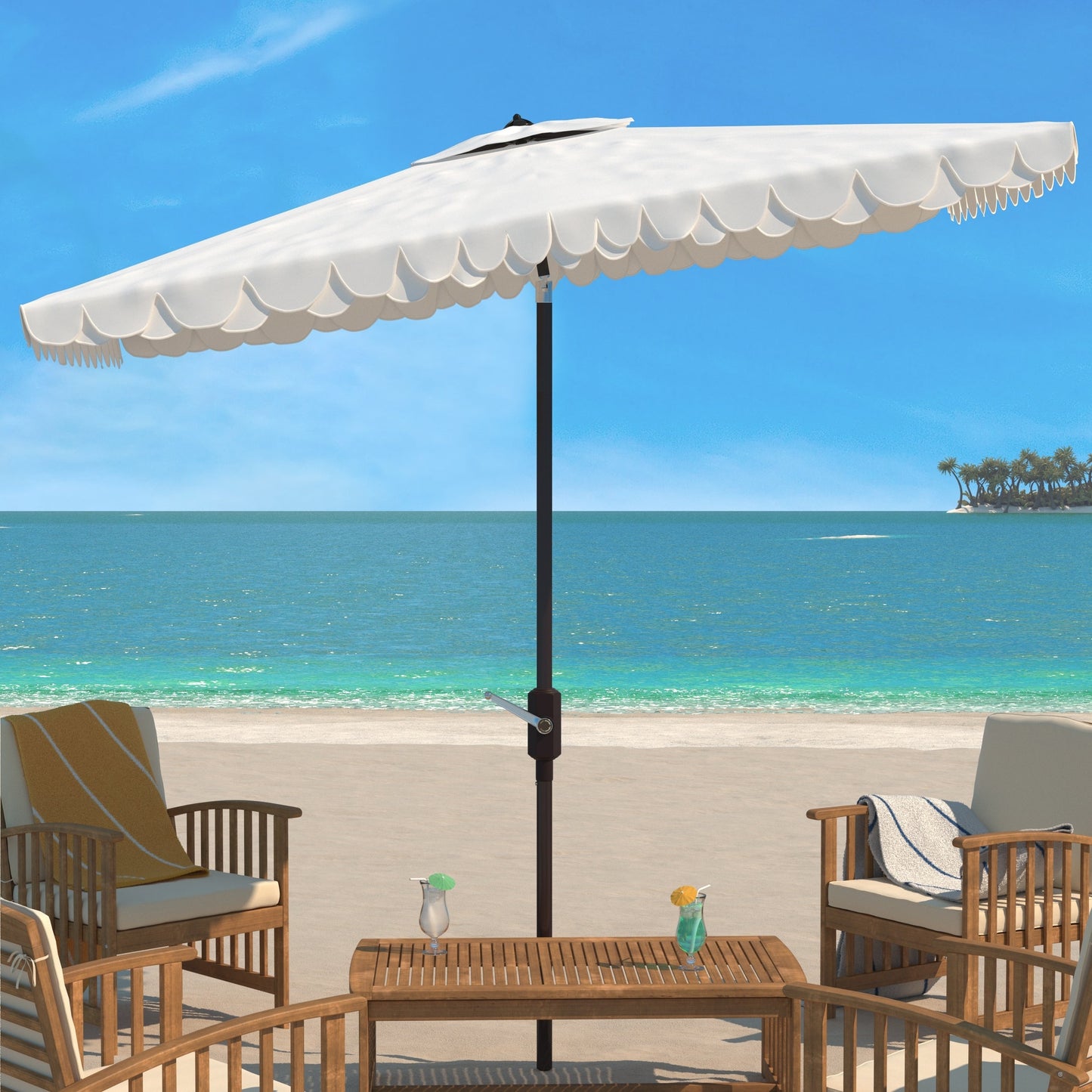 Parasol d'extérieur rectangulaire Zariah de SAFAVIEH, 6'x10', avec liseré