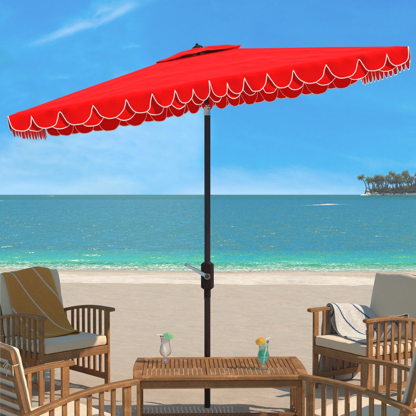 Parasol d'extérieur rectangulaire Zariah de SAFAVIEH, 6'x10', avec liseré