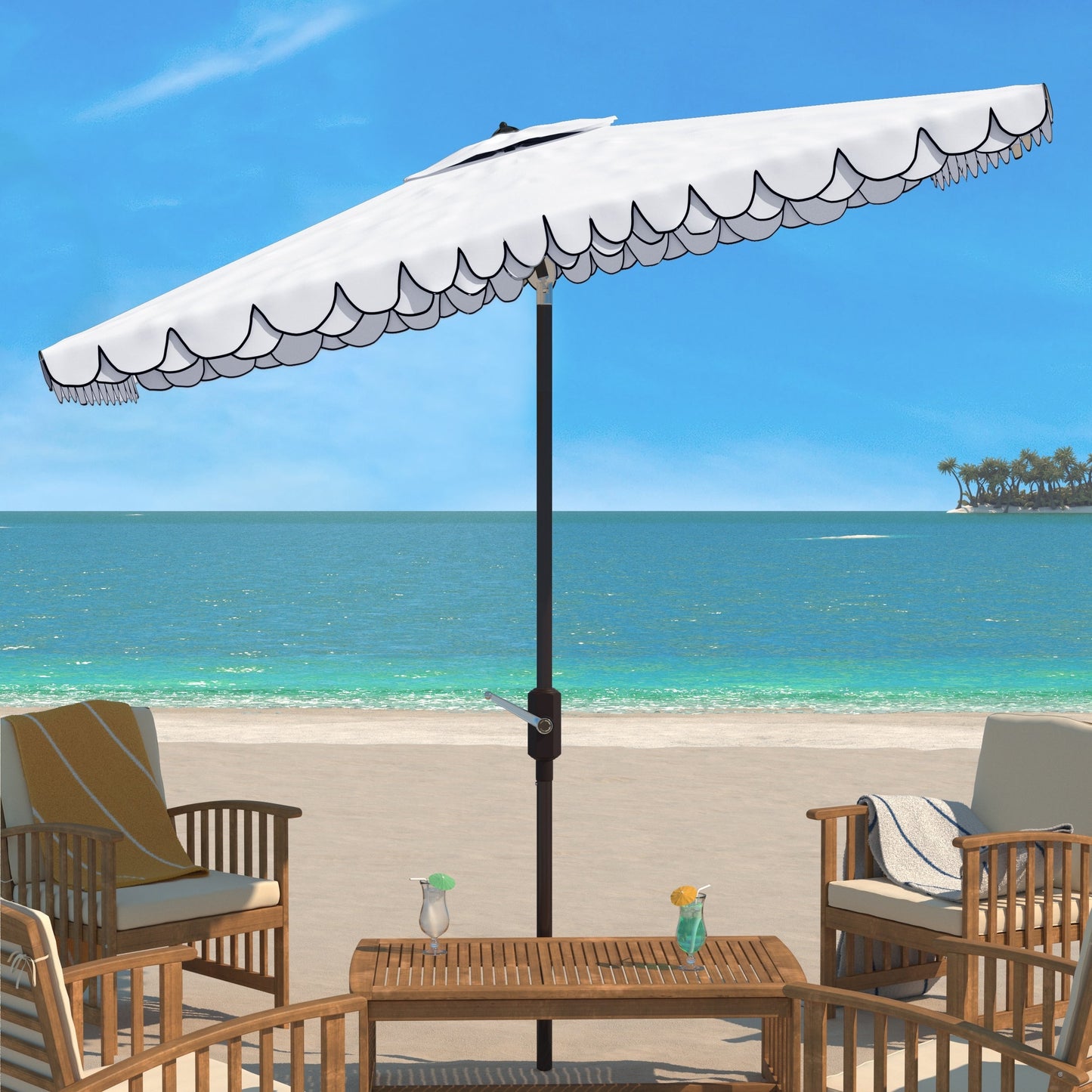 Parasol d'extérieur rectangulaire Zariah de SAFAVIEH, 6'x10', avec liseré