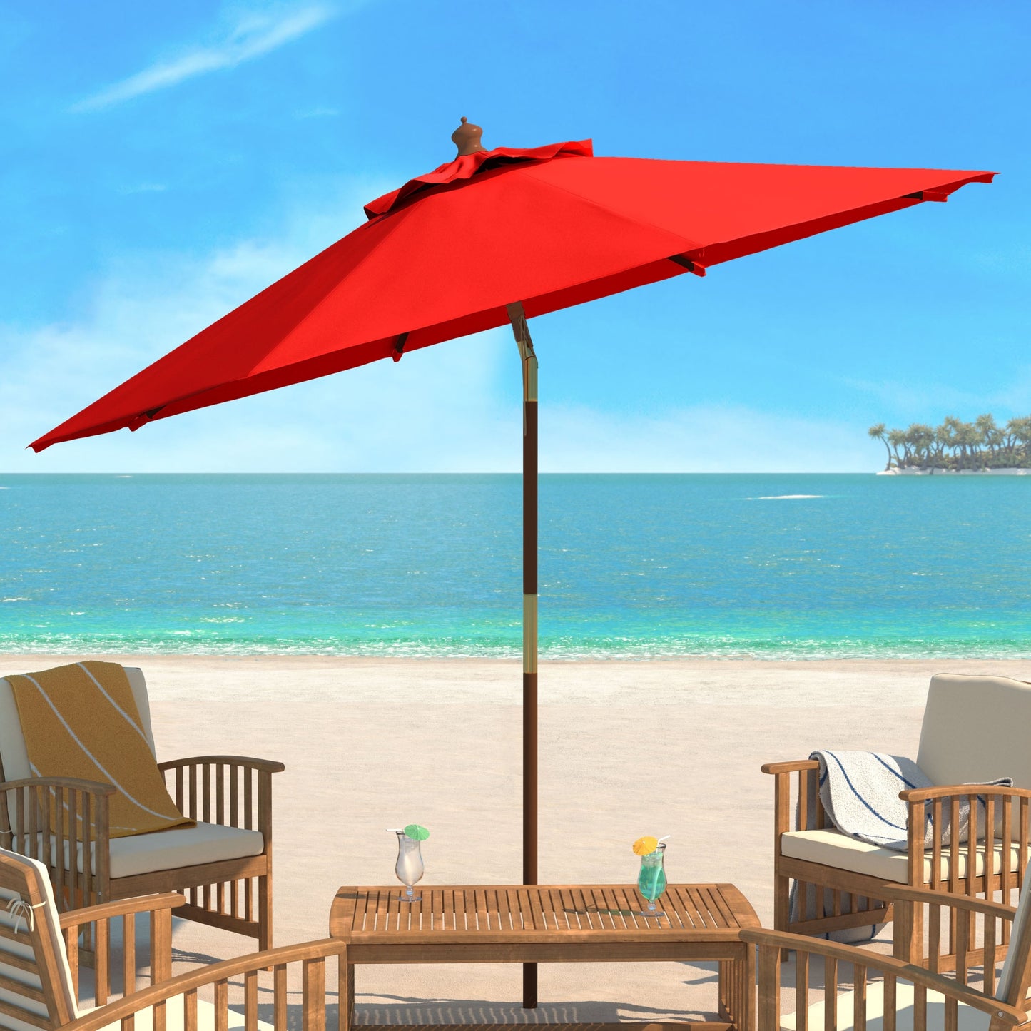 Parasol d'extérieur en bois Zlatana de 2,7 m (9 pieds) de SAFAVIEH