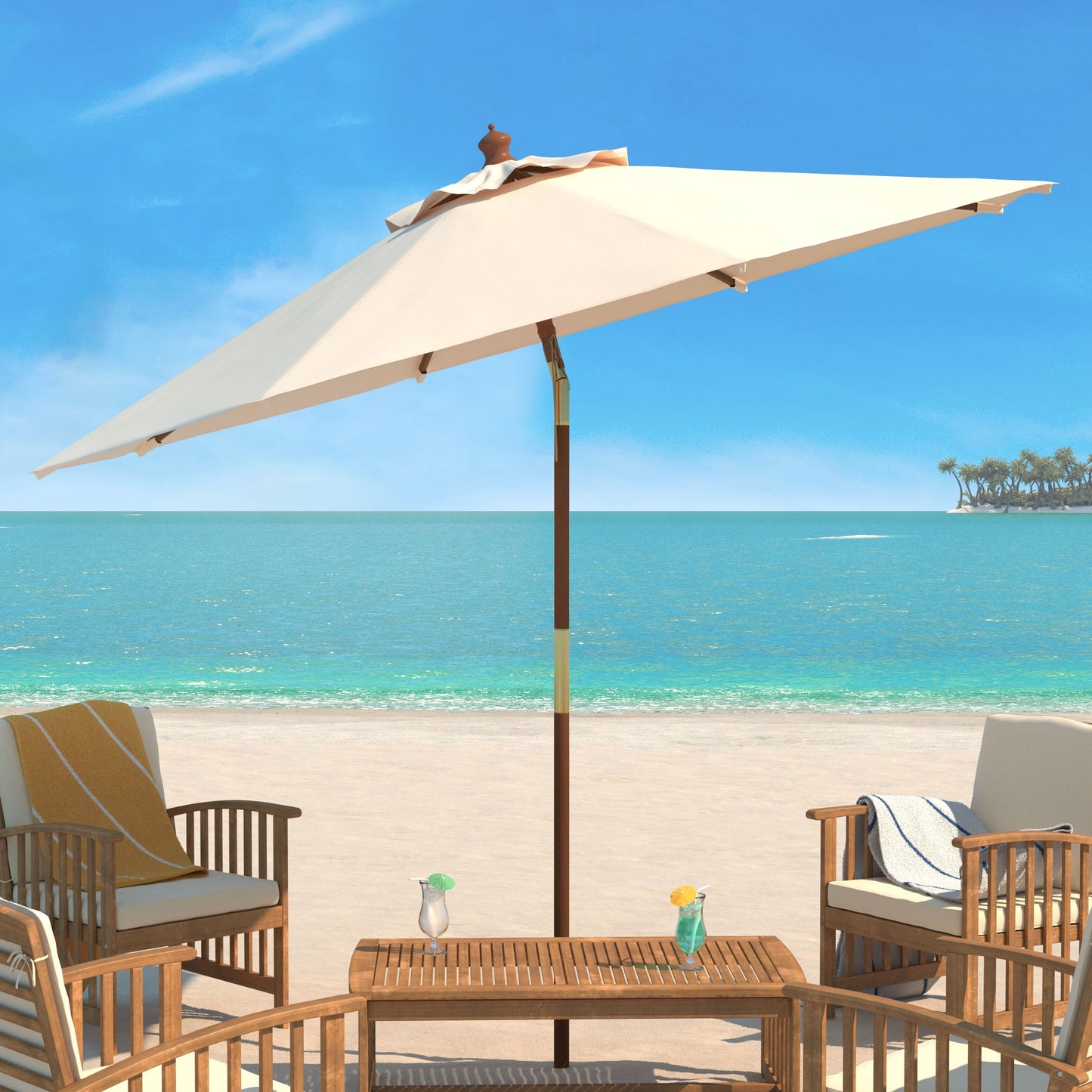Parasol d'extérieur en bois Zlatana de 2,7 m (9 pieds) de SAFAVIEH