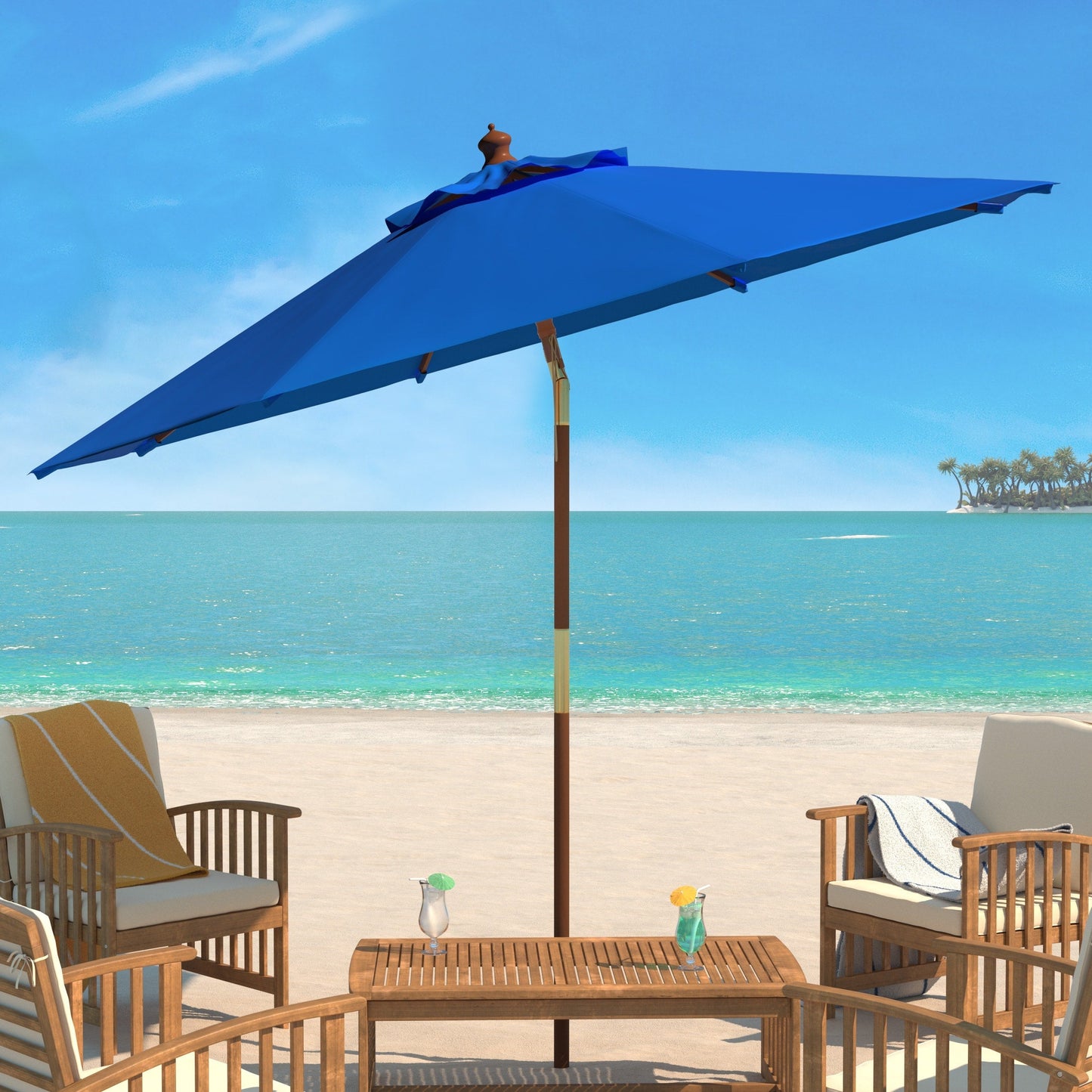Parasol d'extérieur en bois Zlatana de 2,7 m (9 pieds) de SAFAVIEH