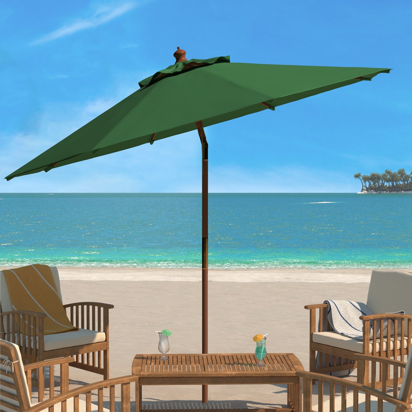 Parasol d'extérieur en bois Zlatana de 2,7 m (9 pieds) de SAFAVIEH