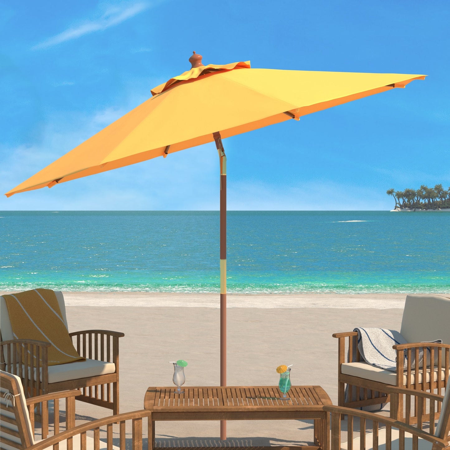Parasol d'extérieur en bois Zlatana de 2,7 m (9 pieds) de SAFAVIEH