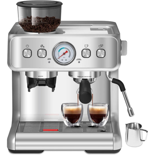 Machine à café semi-automatique avec contrôle intelligent de la température et fonction eau chaude, 30 réglages de mouture.