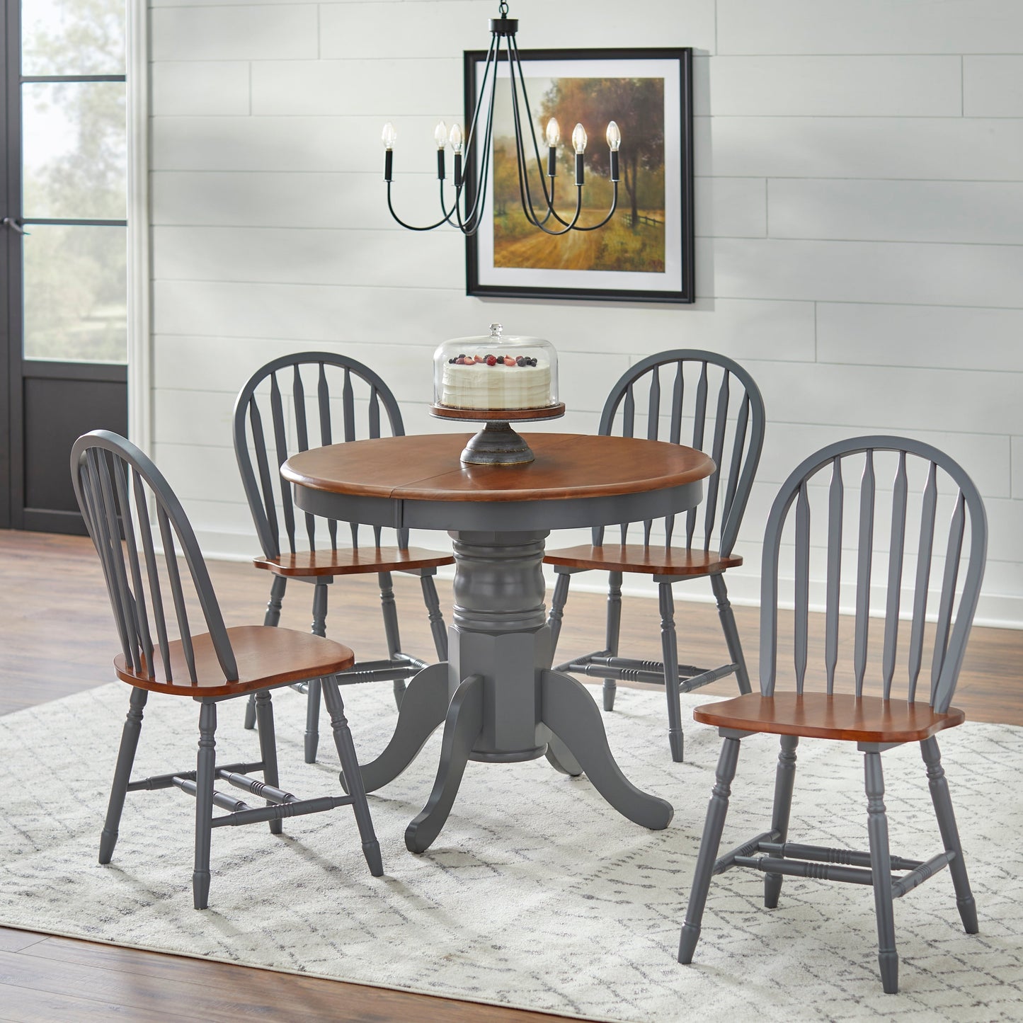 Ensemble de salle à manger Simple Living Carolina 5 pièces en bois massif de style farmhouse avec rallonge
