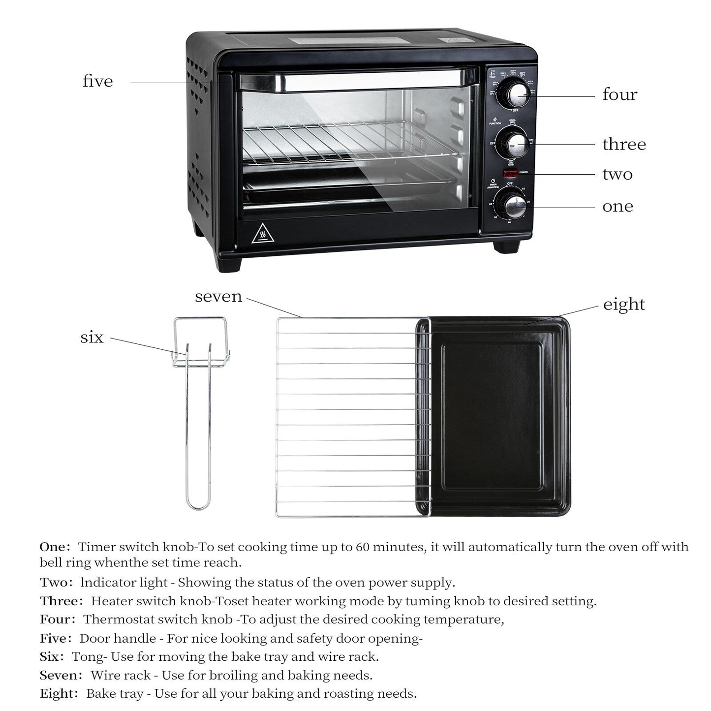 Four à griller simple avec capacité de 20 litres, four à griller compact pour comptoir, facile à contrôler avec minuterie et réglages pour griller, cuire et faire des toasts.