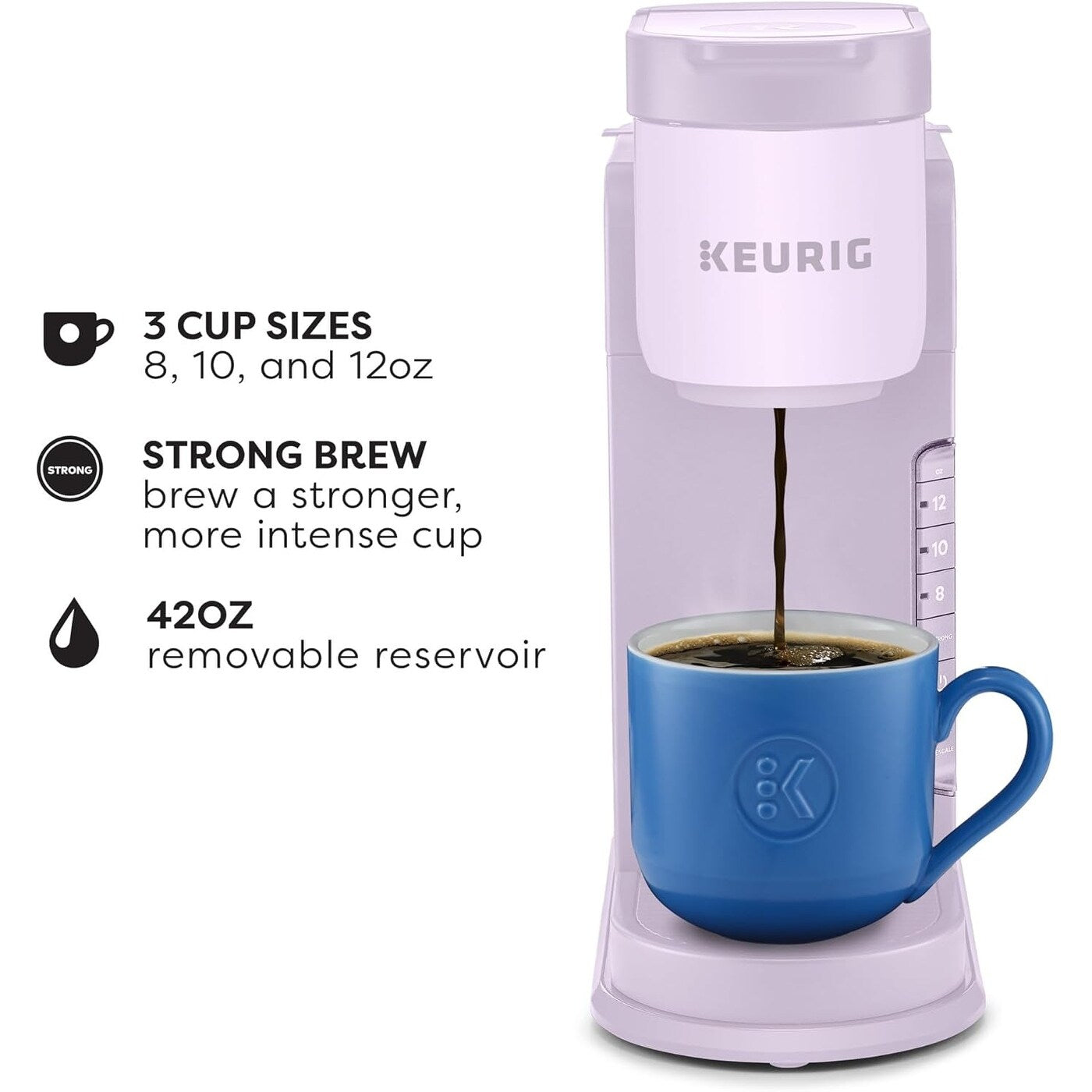 Machine à café à dosettes K-Cup, 3 tailles de tasse, café fort, réservoir de 42 oz, lavande