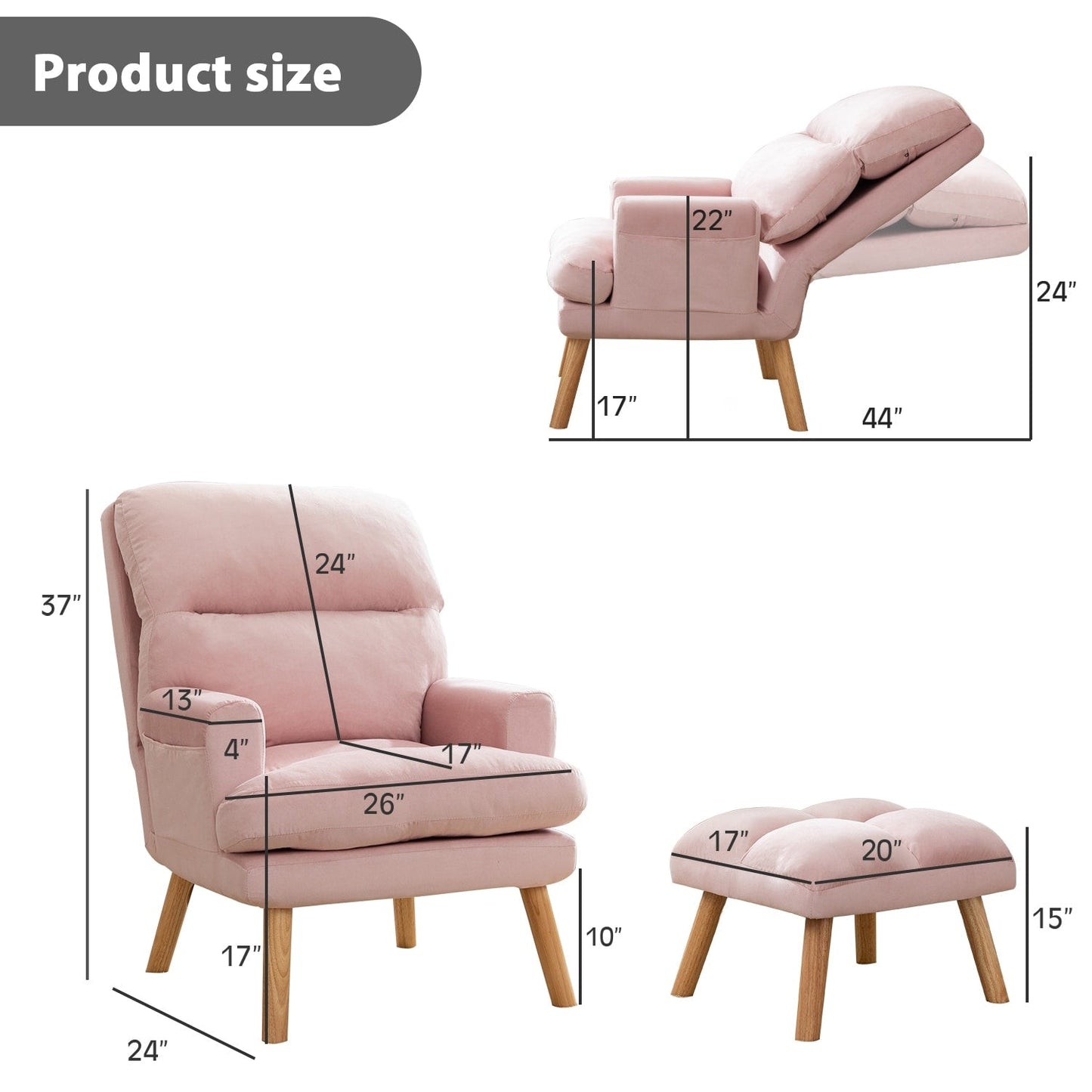 Fauteuil de salon confortable en tissu avec dossier et repose-pieds réglables.