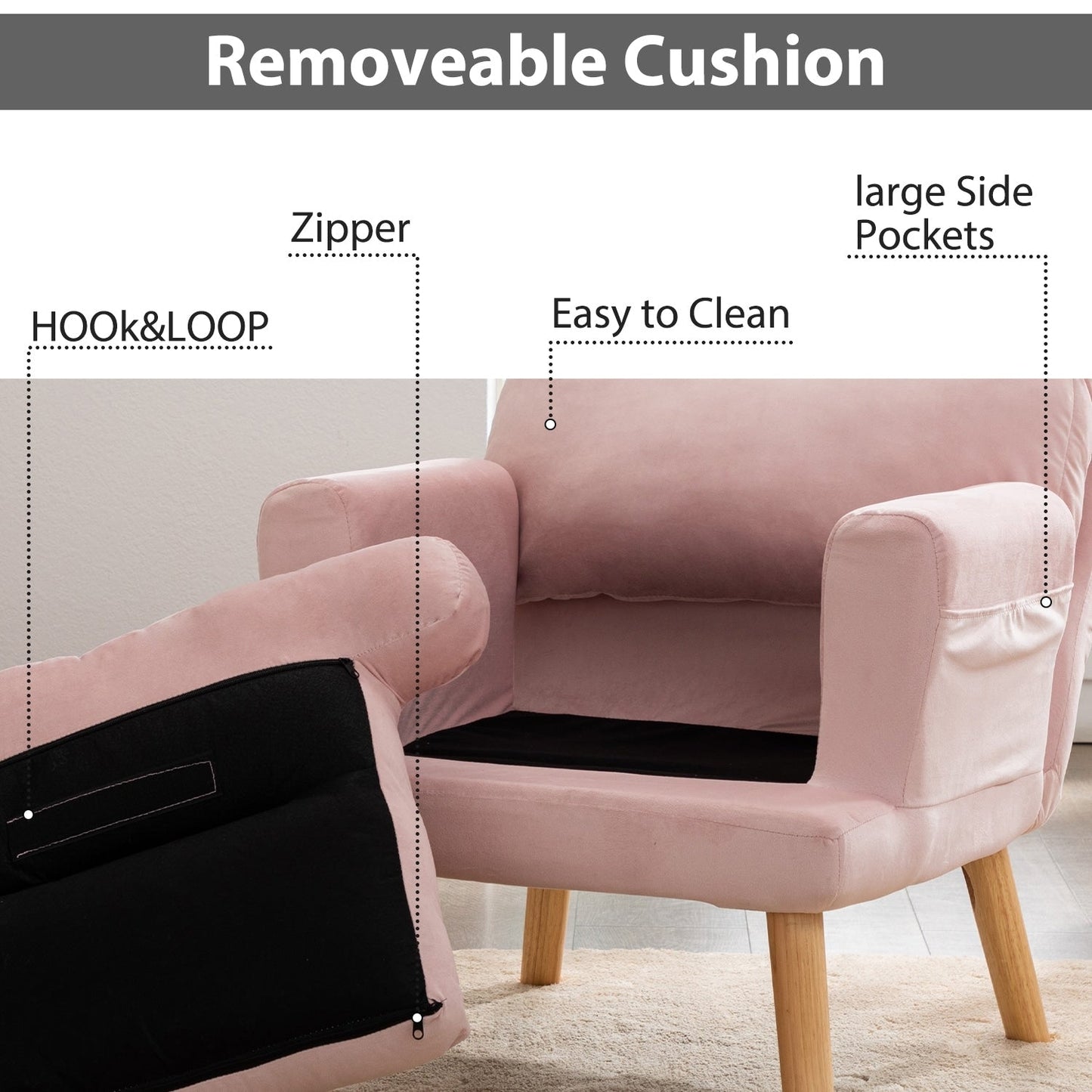 Fauteuil de salon confortable en tissu avec dossier et repose-pieds réglables.