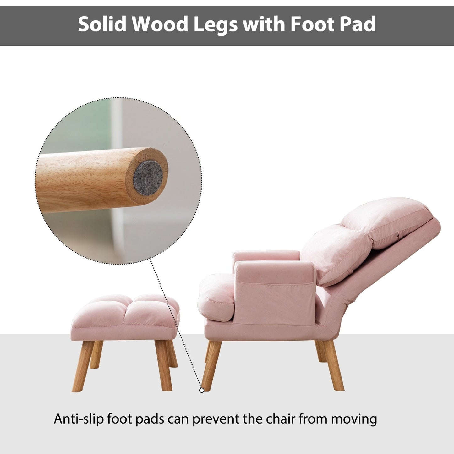 Fauteuil de salon confortable en tissu avec dossier et repose-pieds réglables.
