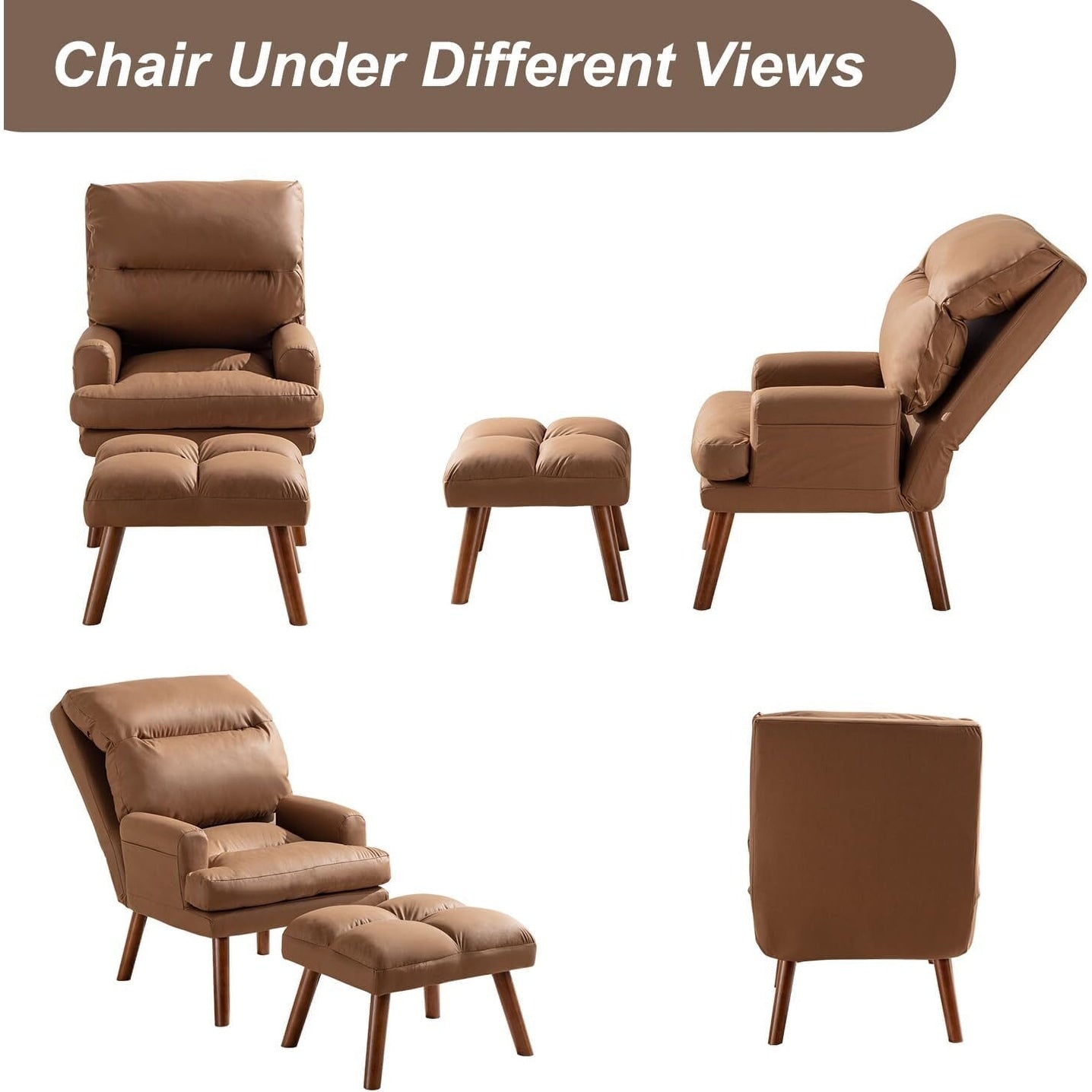Fauteuil de salon confortable en tissu avec dossier et repose-pieds réglables.