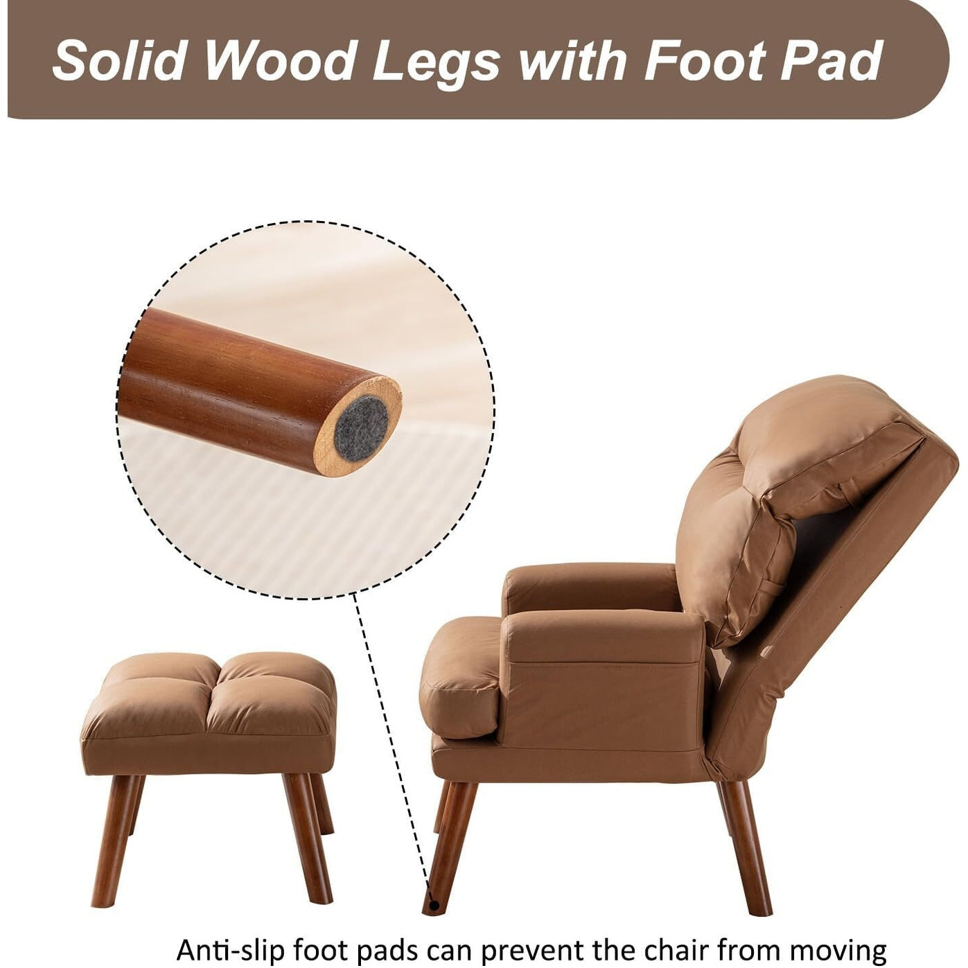 Fauteuil de salon confortable en tissu avec dossier et repose-pieds réglables.