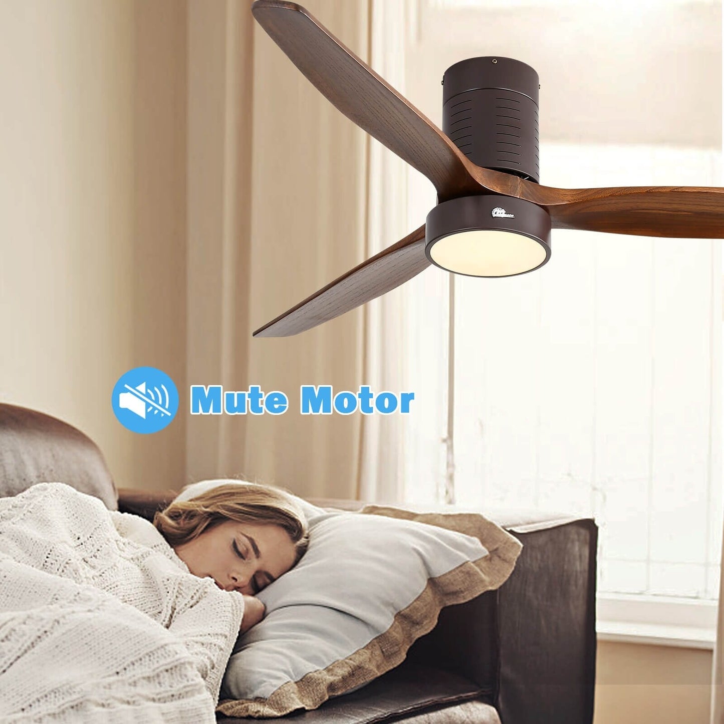 Ventilateur de plafond Sofucor à montage encastré de 52 pouces avec télécommande, moteur réversible, éclairage intégré en option.