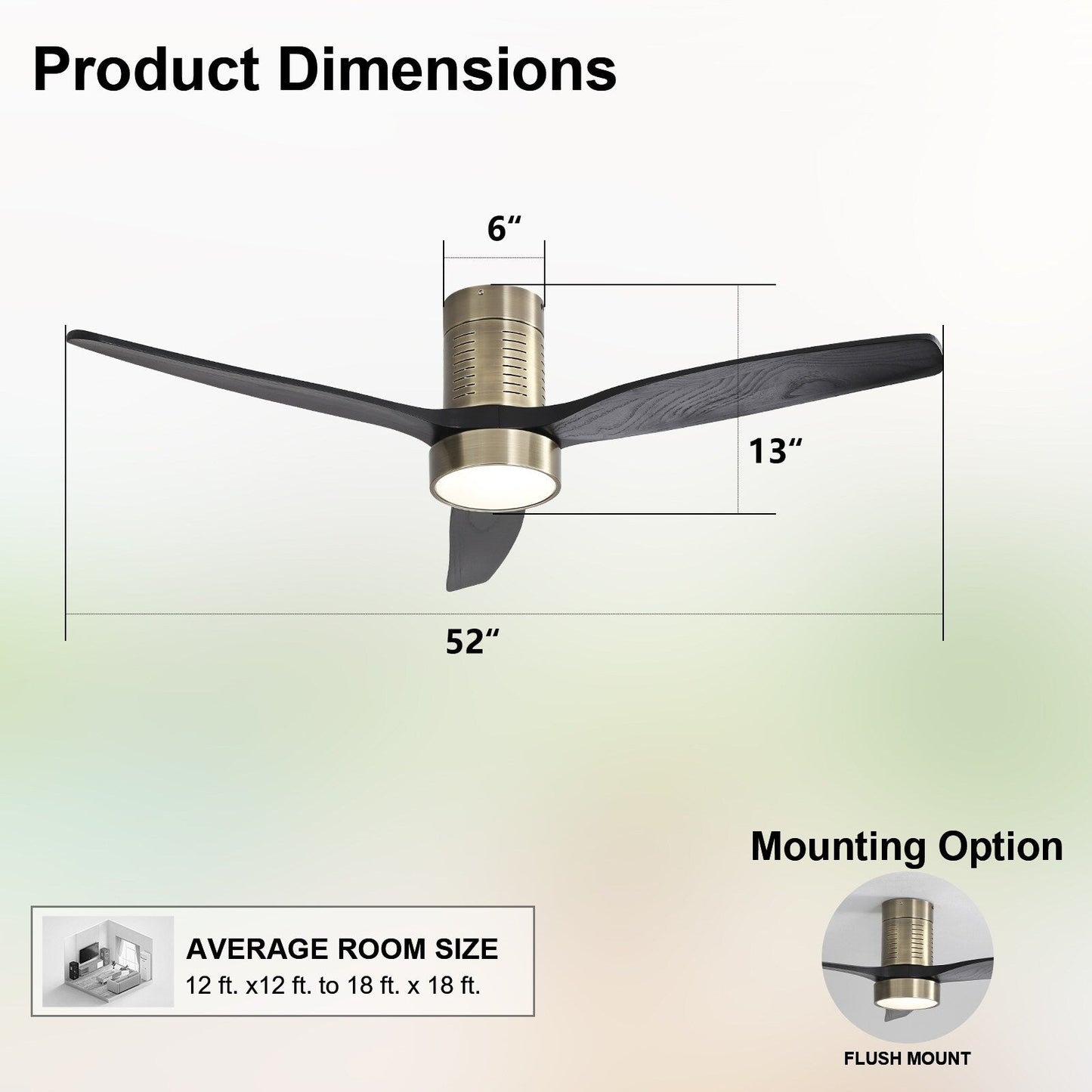 Ventilateur de plafond Sofucor à montage encastré de 52 pouces avec télécommande, moteur réversible, éclairage intégré en option.