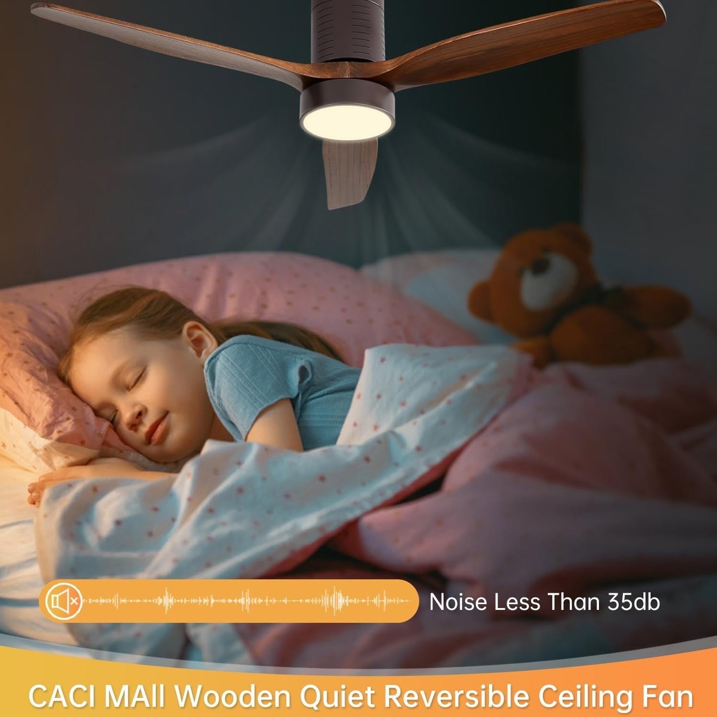 Ventilateur de plafond Sofucor à montage encastré de 52 pouces avec télécommande, moteur réversible, éclairage intégré en option.