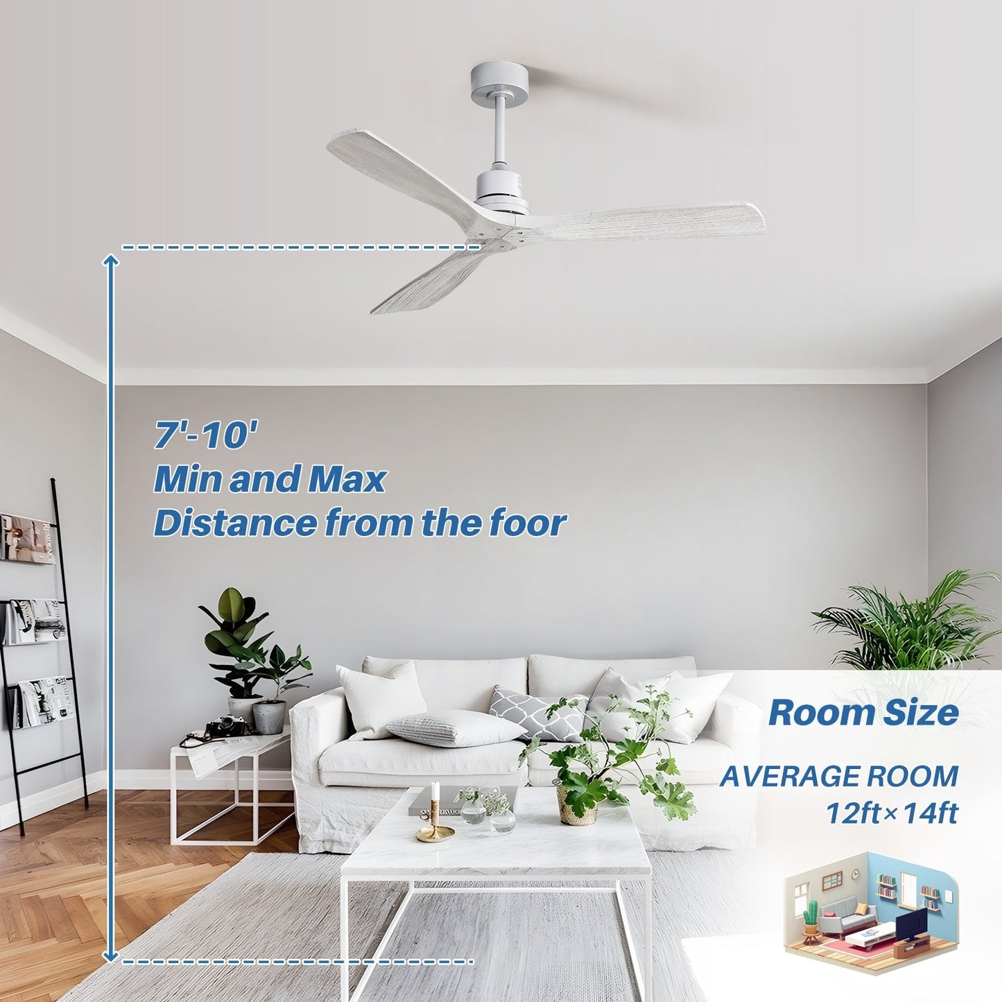 Ventilateur de plafond intérieur en bois Sofucor 52 avec télécommande, éclairage intégré en option.