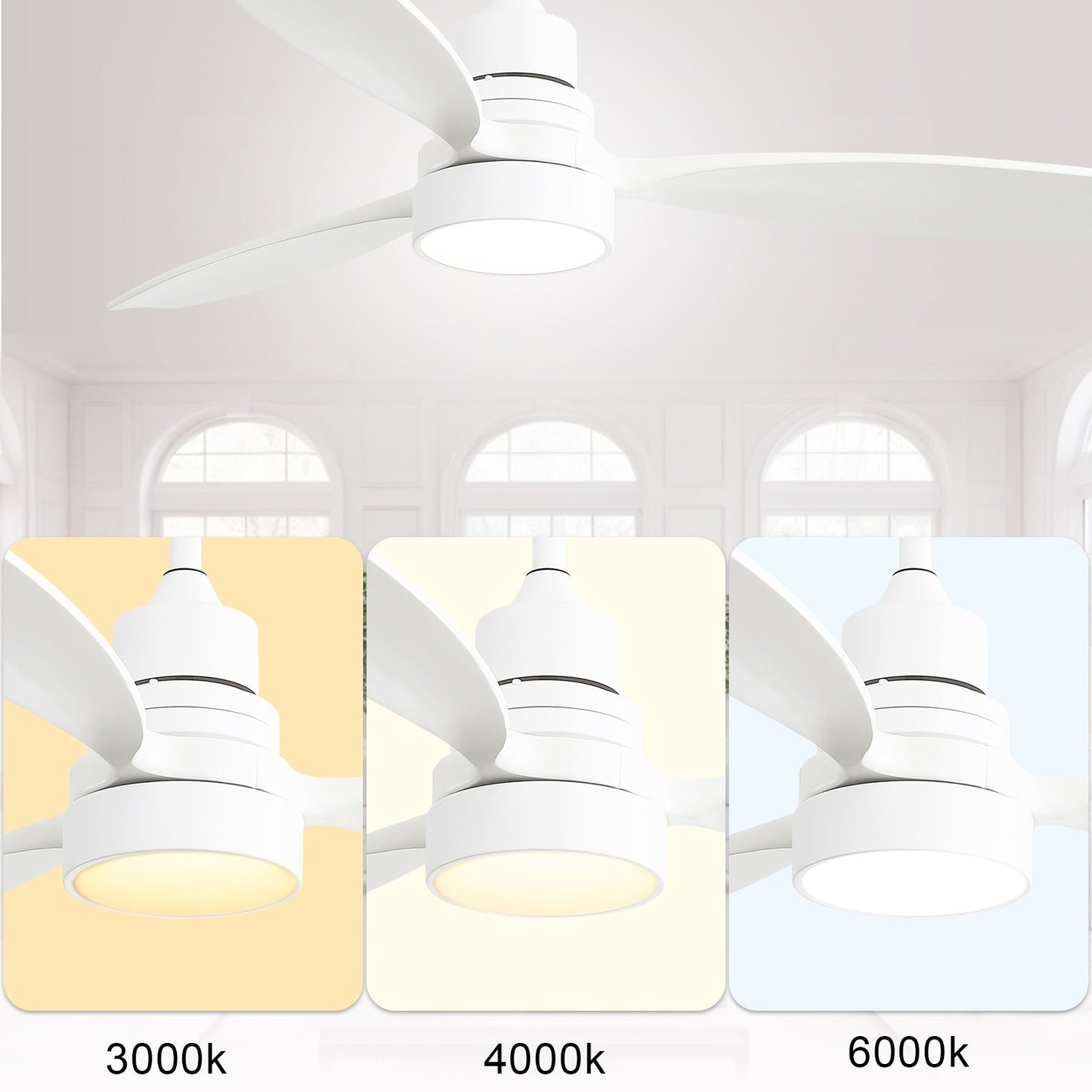 Ventilateur de plafond intérieur en bois Sofucor 52 avec télécommande, éclairage intégré en option.
