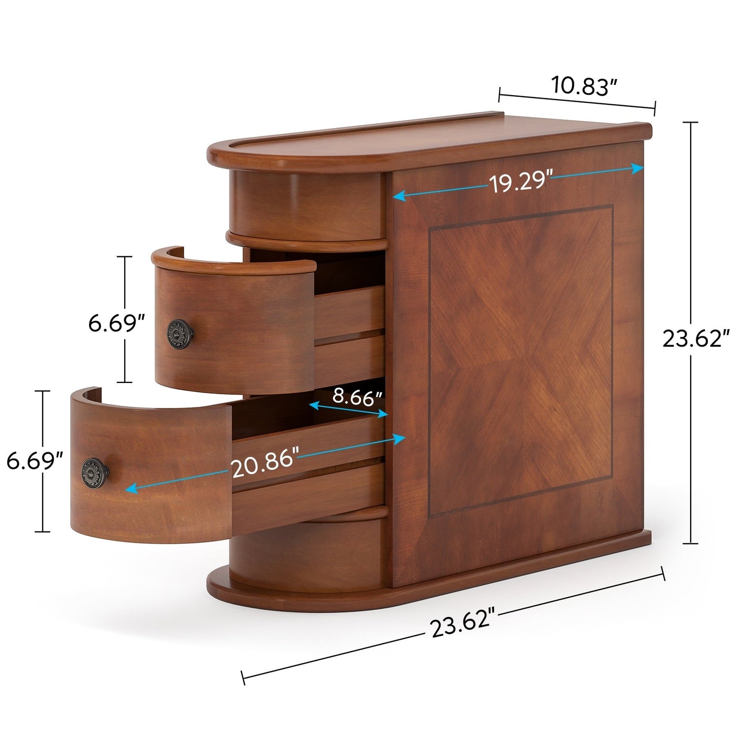 Table d'appoint en bois massif, table de chevet étroite à deux tiroirs, modèle Slim.