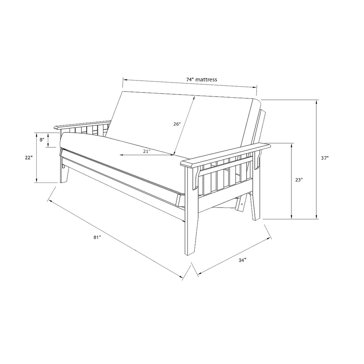 Ensemble futon Somette Tucson taille standard en noyer rustique avec matelas