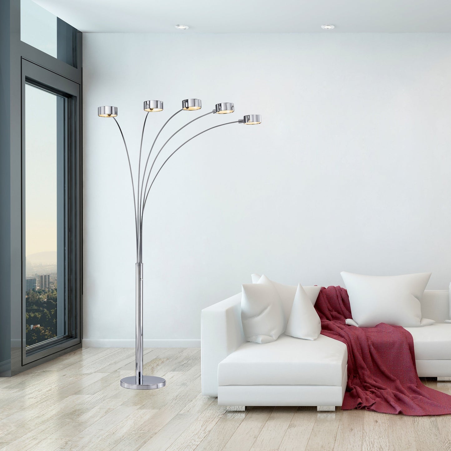 Lampadaire à 5 lumières à arche en acier brossé Charlie de Strick & Bolton