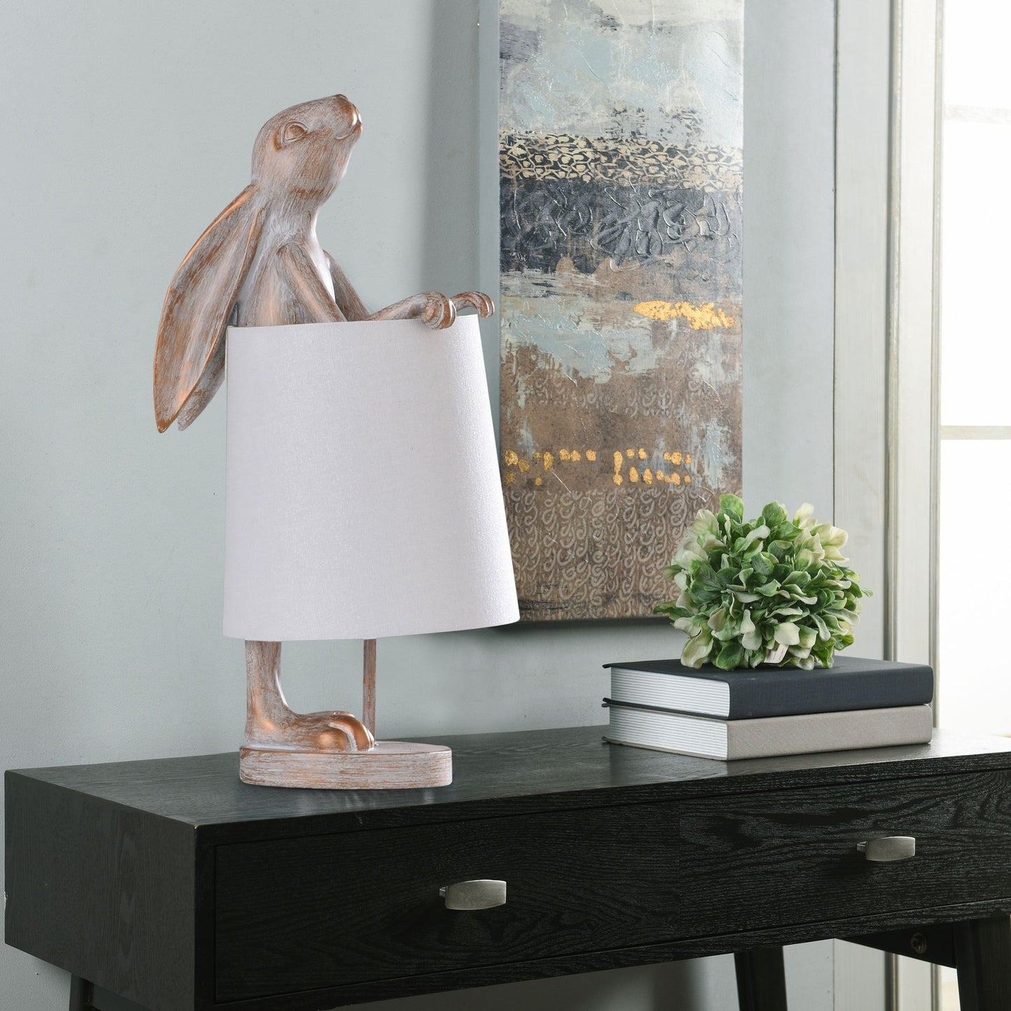 Lampe de bureau StyleCraft Malta, couleur cuivre clair, effet blanchi, forme de lapin