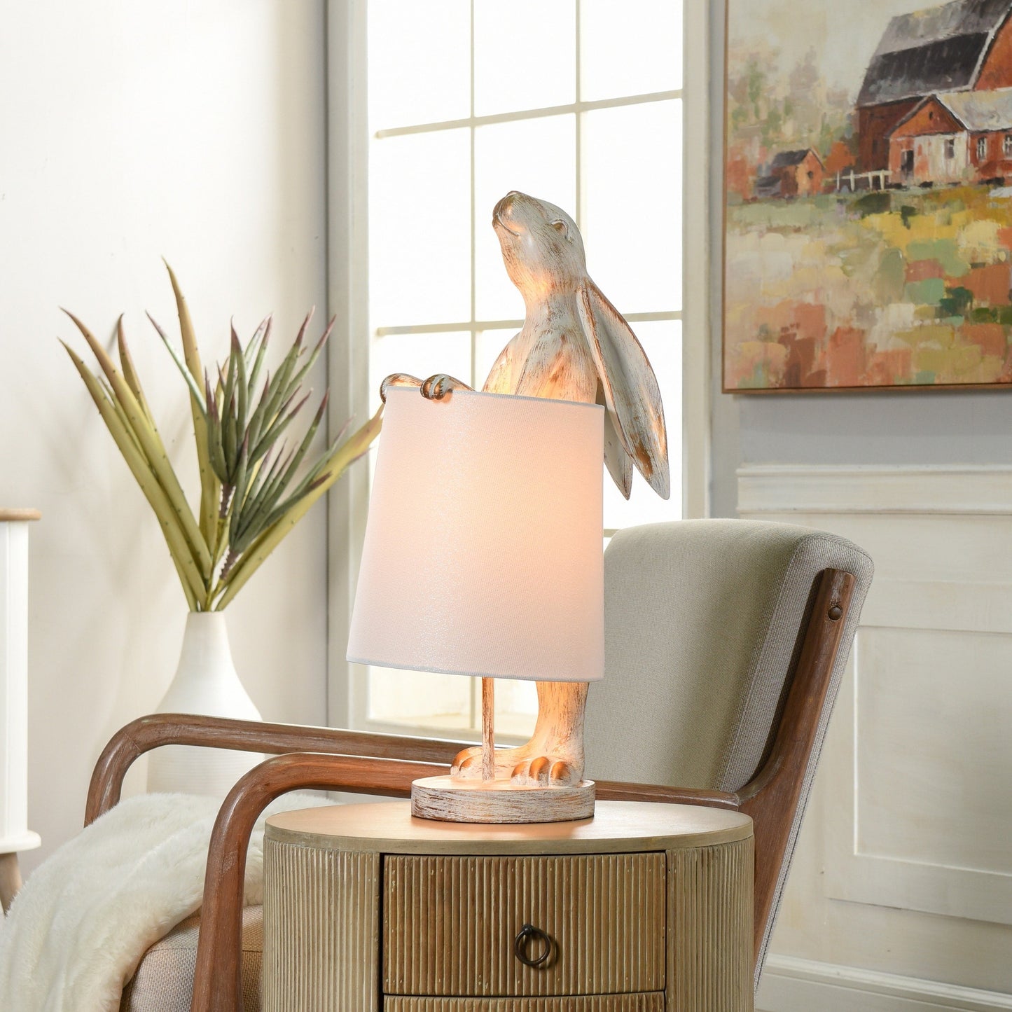 Lampe de bureau StyleCraft Malta, couleur cuivre clair, effet blanchi, forme de lapin