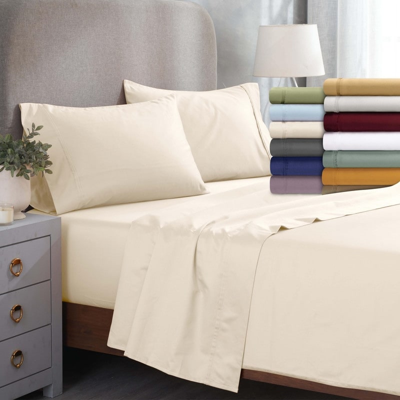 Jeu de draps uni en coton égyptien supérieur, 1200 fils, respectueux de l'environnement.
