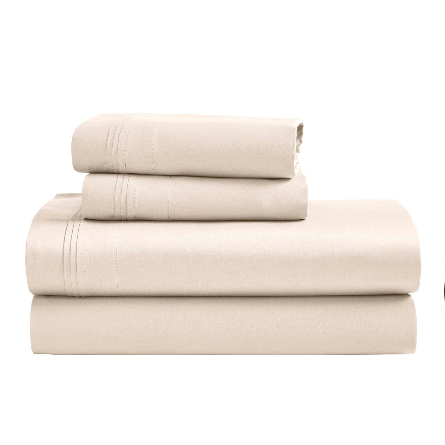Jeu de draps uni en coton égyptien supérieur, 1500 fils, avec profonde poche.