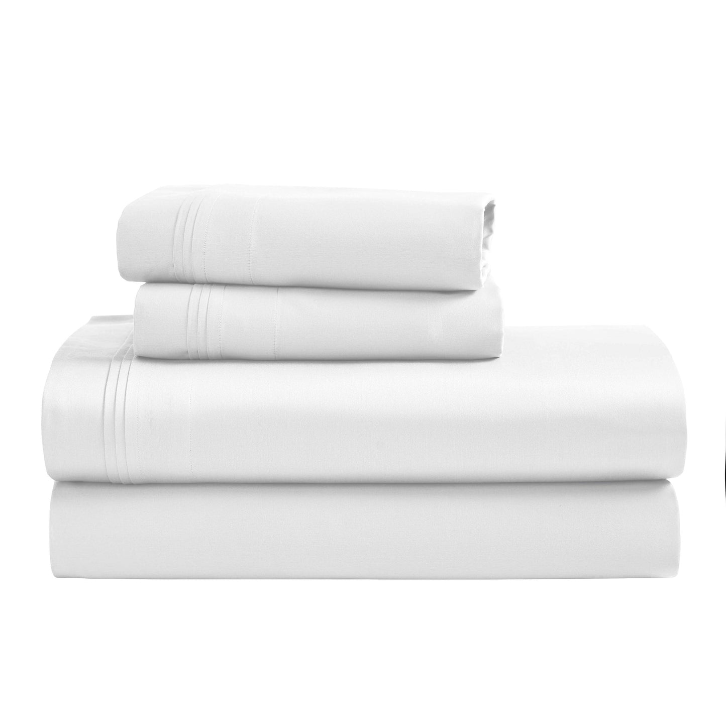 Jeu de draps uni en coton égyptien supérieur, 1500 fils, avec profonde poche.