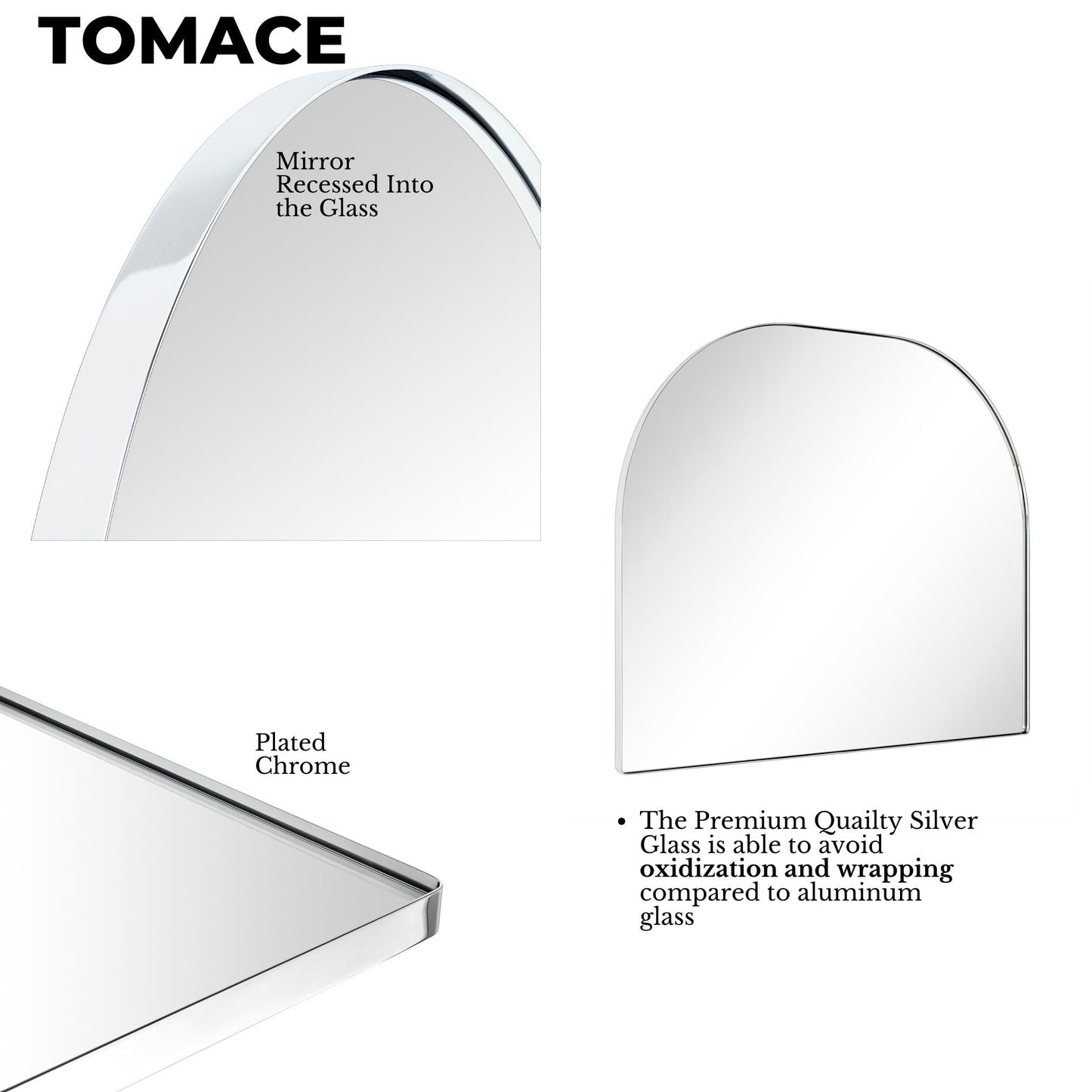 TEHOME Dezerae Grand miroir à arche pour cheminée, 102 cm L x 81 cm H