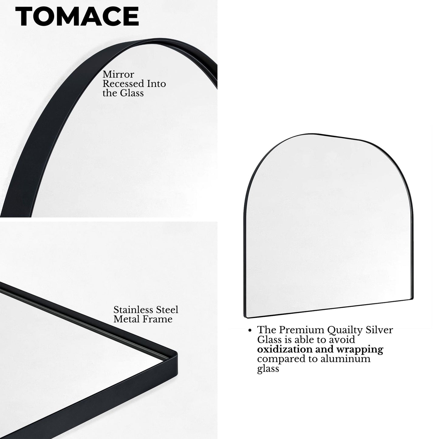 TEHOME Dezerae Grand miroir à arche pour cheminée, 102 cm L x 81 cm H