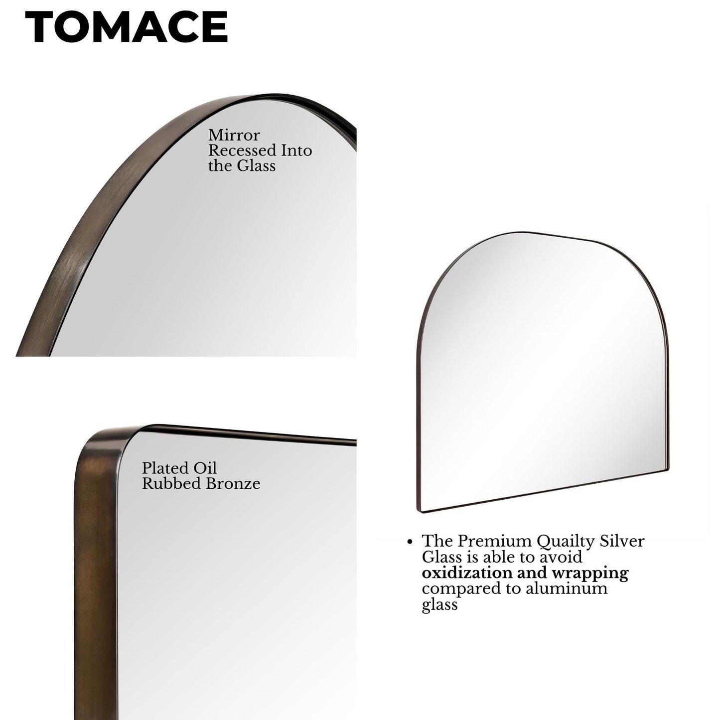 TEHOME Dezerae Grand miroir à arche pour cheminée, 102 cm L x 81 cm H