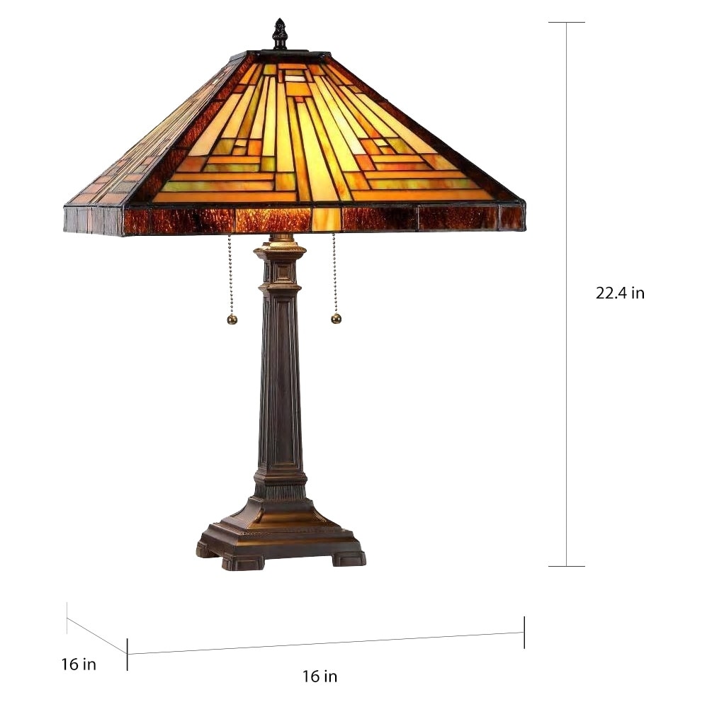 Lampe de table Tiffany Style Mission Design à 2 lumières en bronze antique foncé