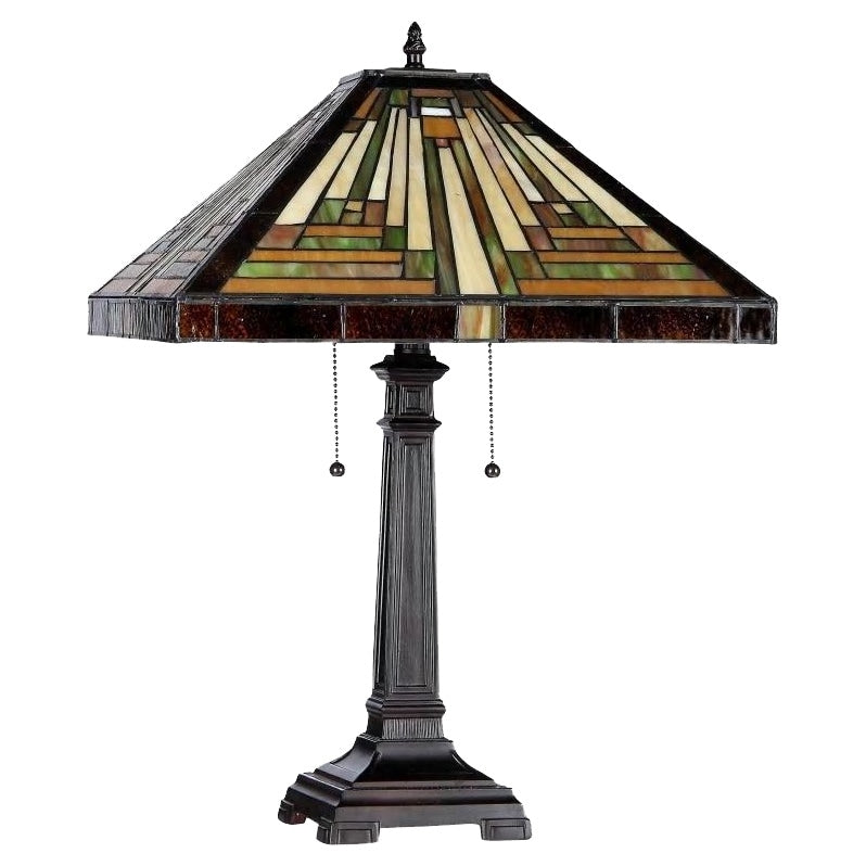 Lampe de table Tiffany Style Mission Design à 2 lumières en bronze antique foncé